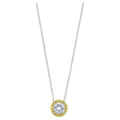 Half Carat Sized White Sapphire and Yellow Diamond Halo Pendant