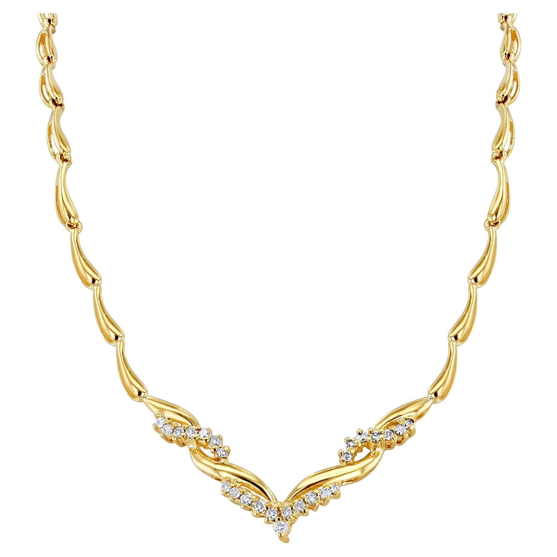 Half Carat 'V' Shaped Diamond Twisted Gold Necklace 14k Yellow Gold For Sale
