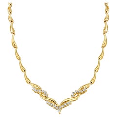 Half Carat 'V' Shaped Diamond Twisted Gold Necklace 14k Yellow Gold