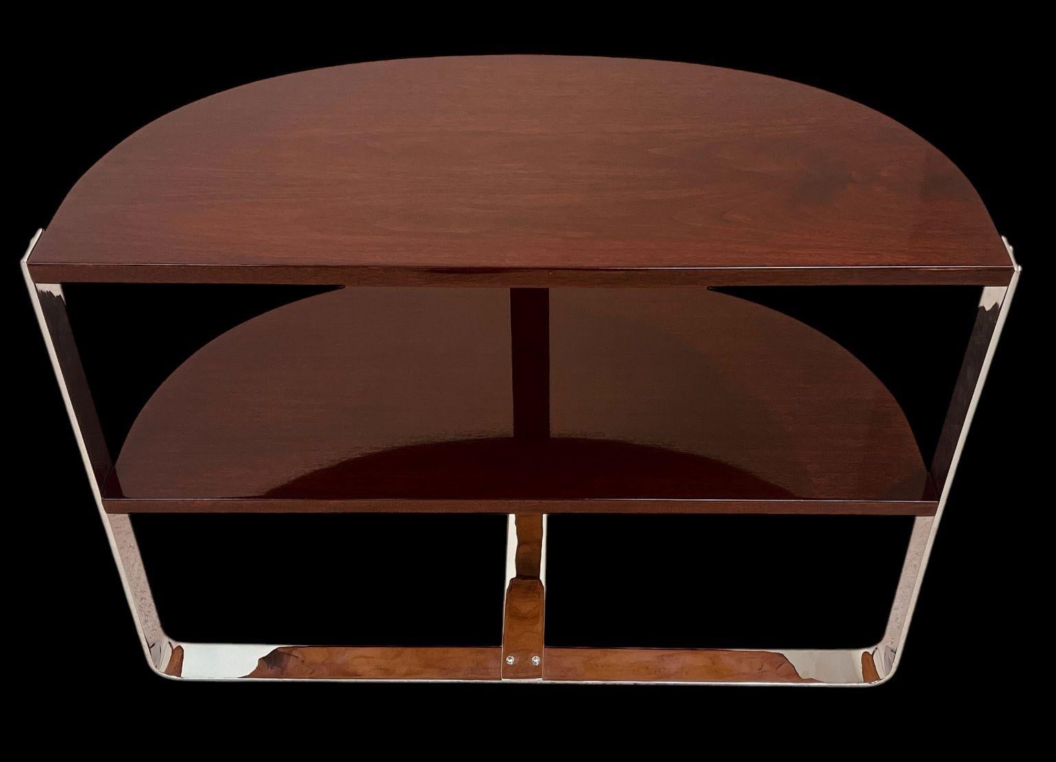 Halbkreis Art Deco Machine Age Nussbaum und Chrom Beistelltisch amerikanischen 1930er Jahren im Angebot 2