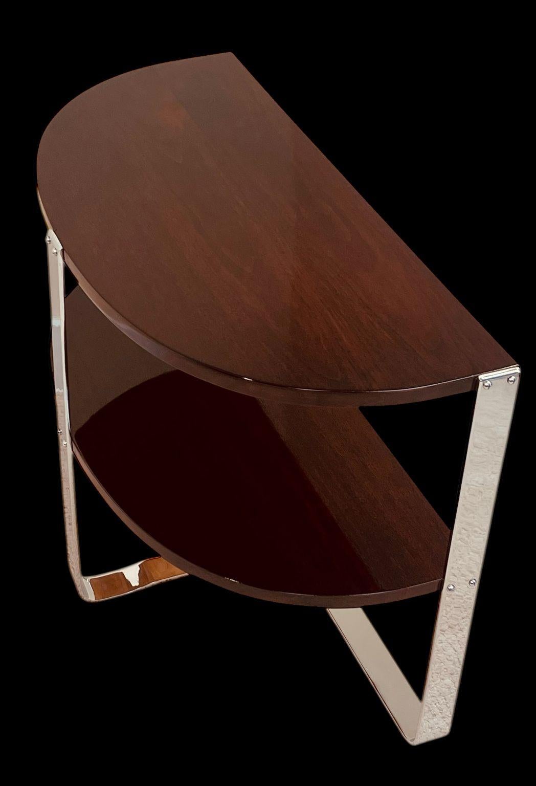 Halbkreis Art Deco Machine Age Nussbaum und Chrom Beistelltisch amerikanischen 1930er Jahren im Angebot 5