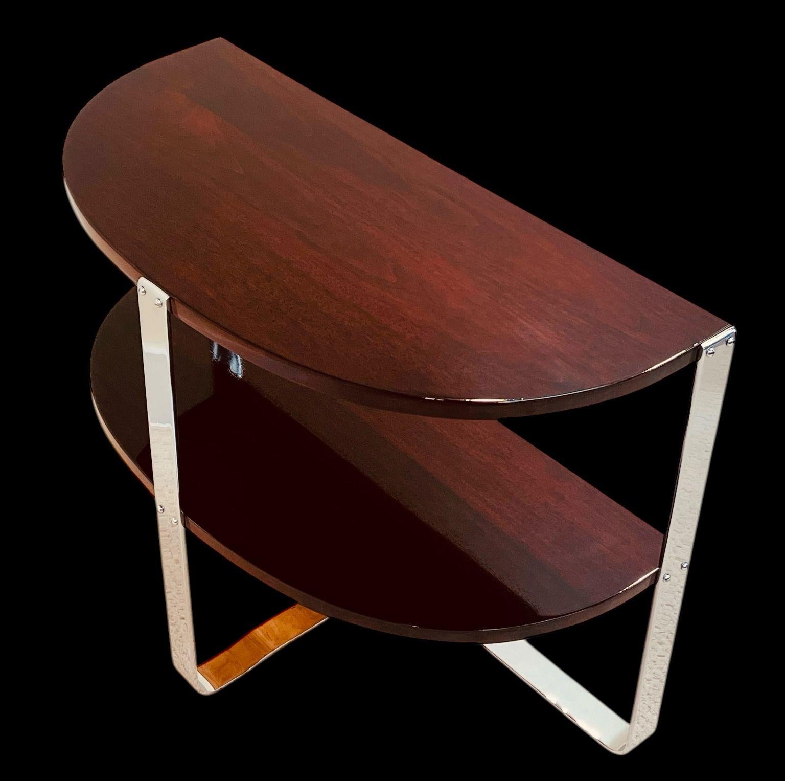 Halbkreis Art Deco Machine Age Nussbaum und Chrom Beistelltisch amerikanischen 1930er Jahren im Angebot 6