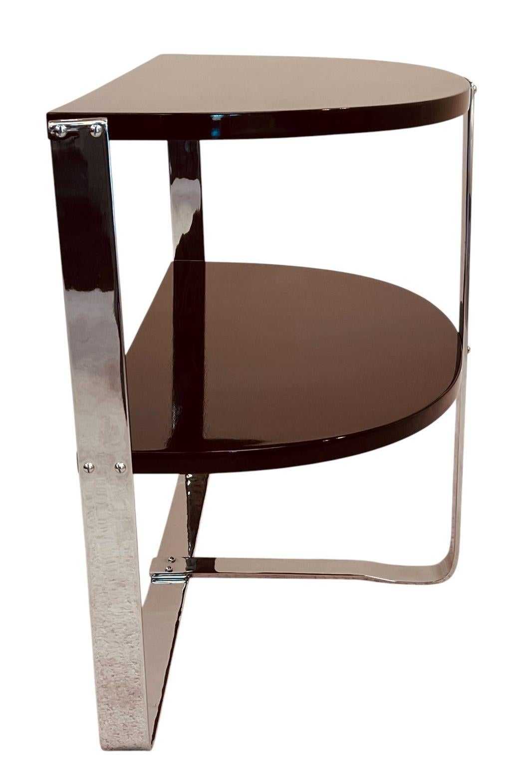 Halbkreis Art Deco Machine Age Nussbaum und Chrom Beistelltisch amerikanischen 1930er Jahren im Angebot 7