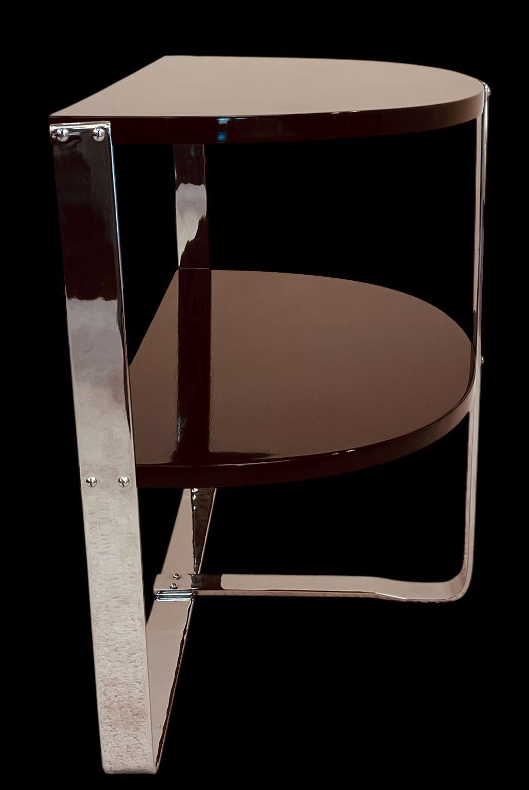 Halbkreis Art Deco Machine Age Nussbaum und Chrom Beistelltisch amerikanischen 1930er Jahren im Angebot 8
