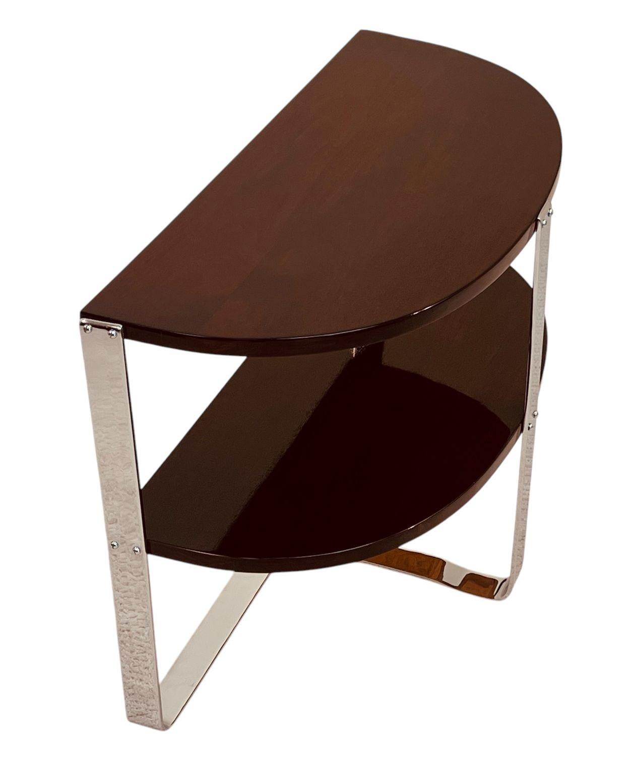 Halbkreis Art Deco Machine Age Nussbaum und Chrom Beistelltisch amerikanischen 1930er Jahren im Angebot 9