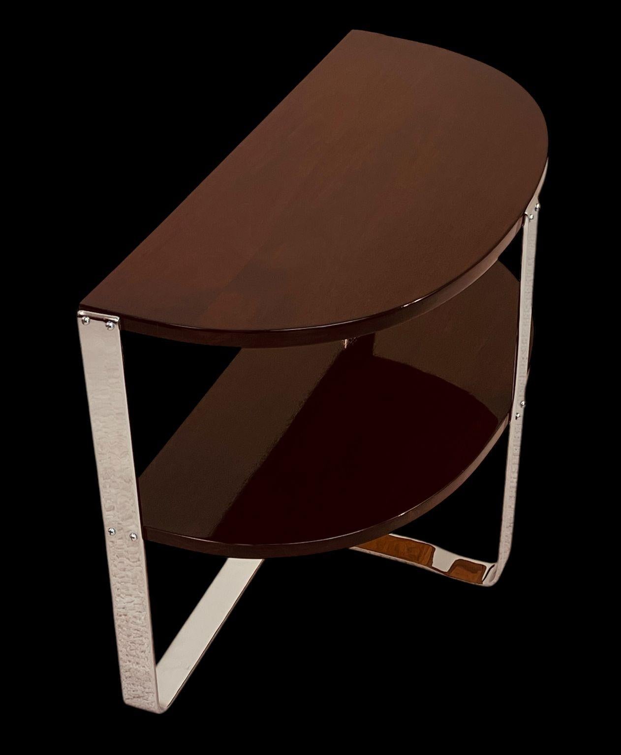 Halbkreis Art Deco Machine Age Nussbaum und Chrom Beistelltisch amerikanischen 1930er Jahren im Angebot 10