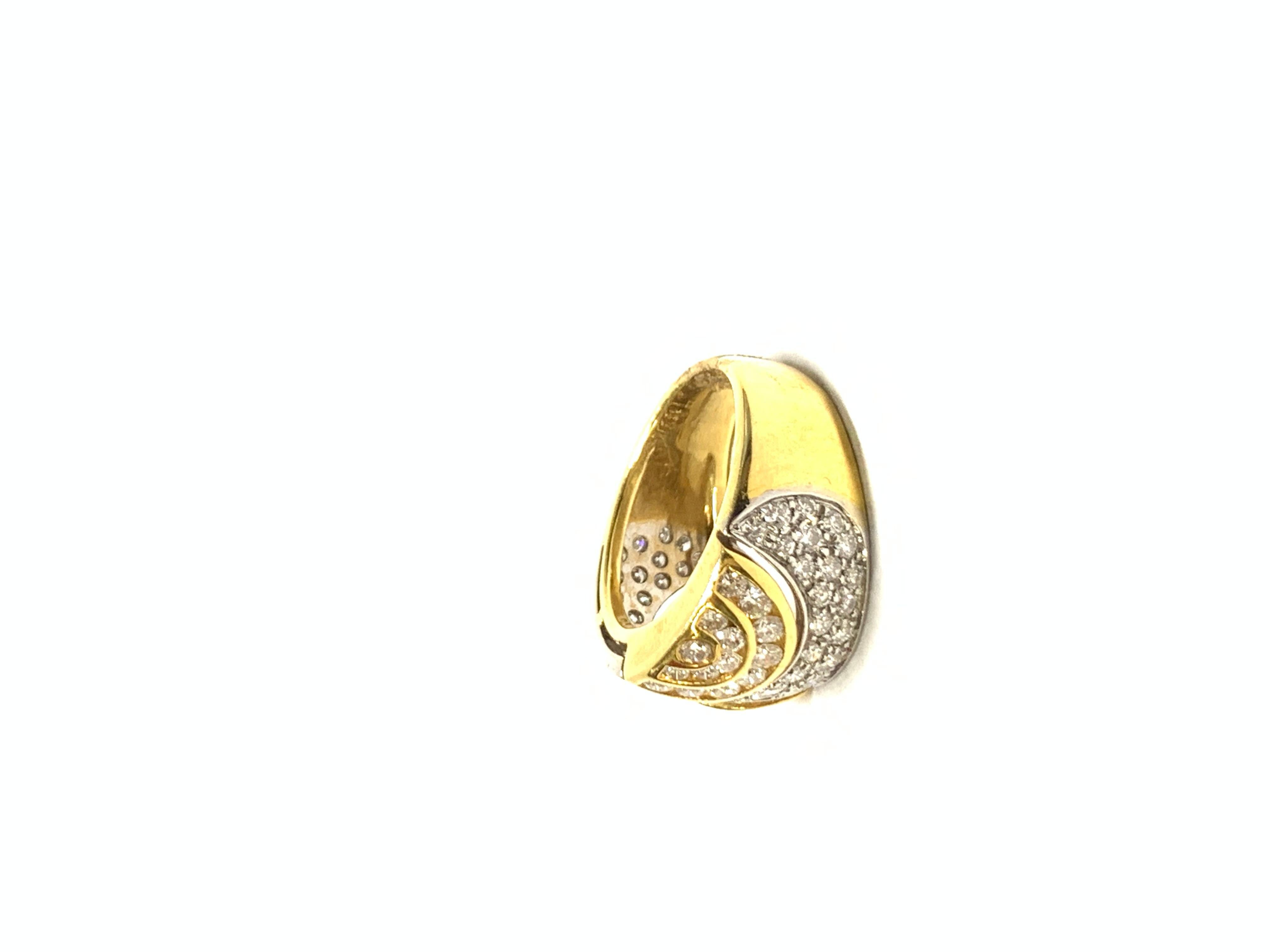 Art Deco Half Circle Diamond Design Ring Two Tone 18K Gold For Sale