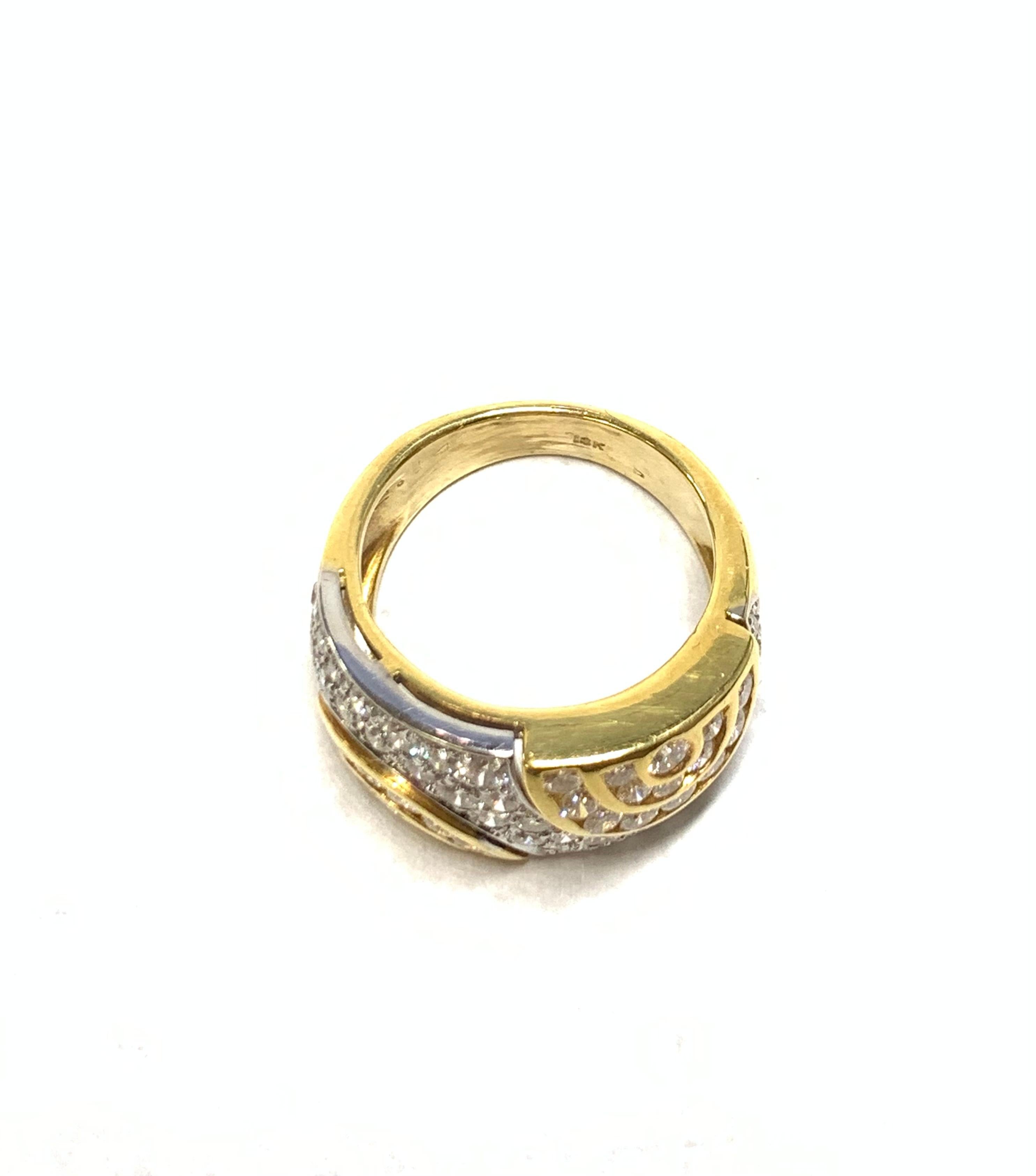 Women's or Men's Half Circle Diamond Design Ring Two Tone 18K Gold For Sale