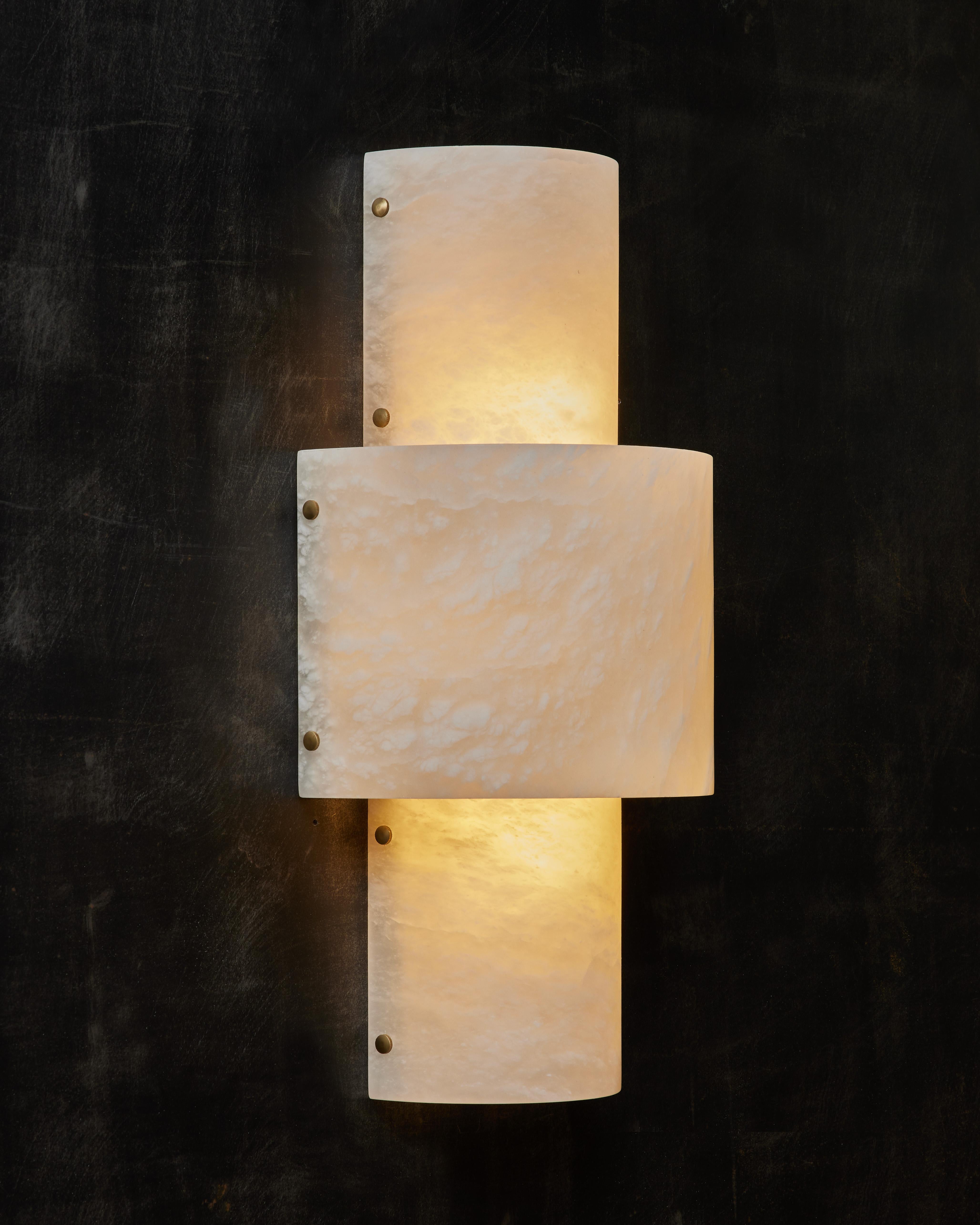 Italian Half Cylinder Alabaster Wall Sconces For Sale