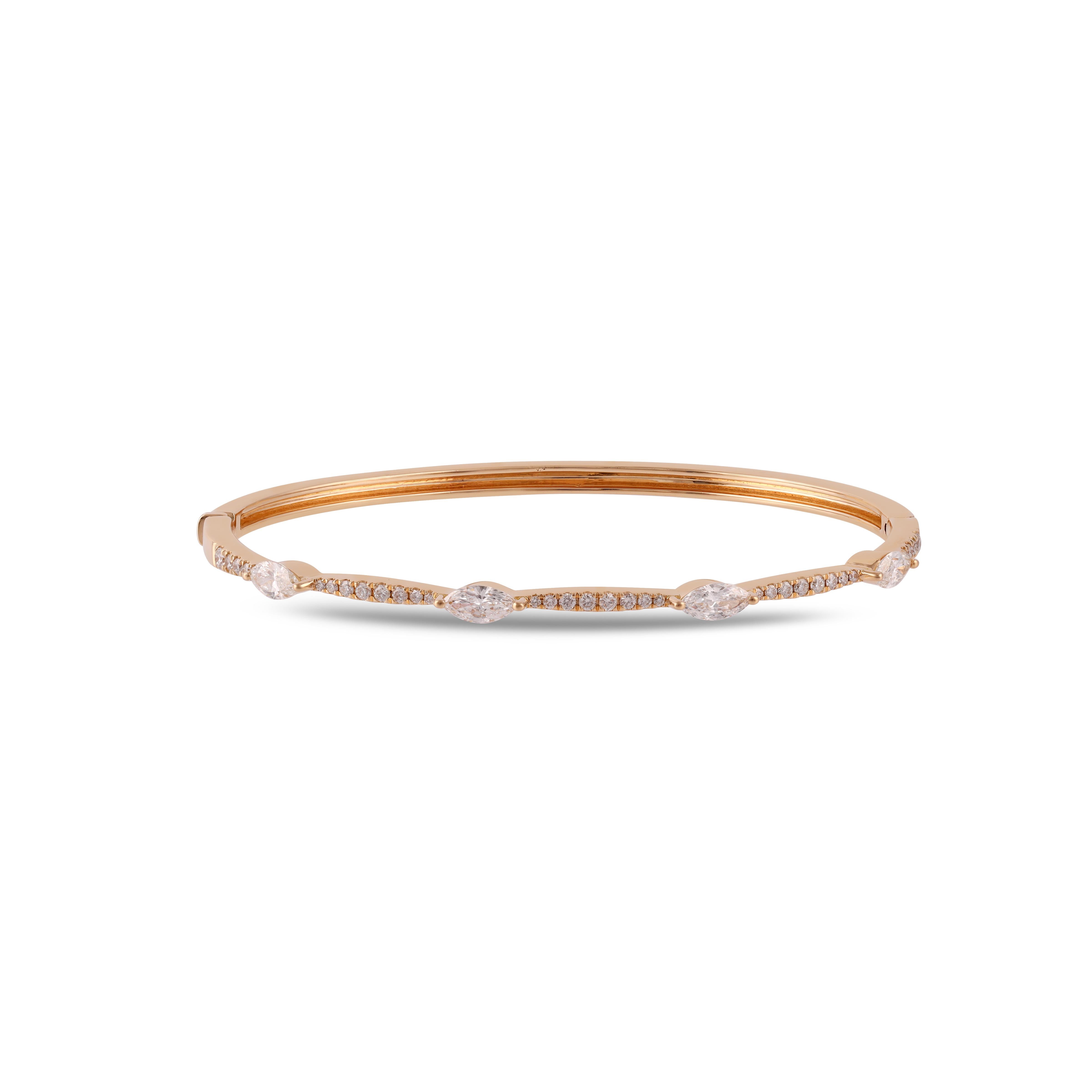 Mixed Cut Half Diamond Bangle in 18k yellow Gold For Sale
