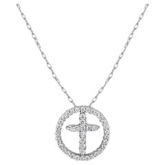 Half Diamond Cross within Circle Diamond Necklace
