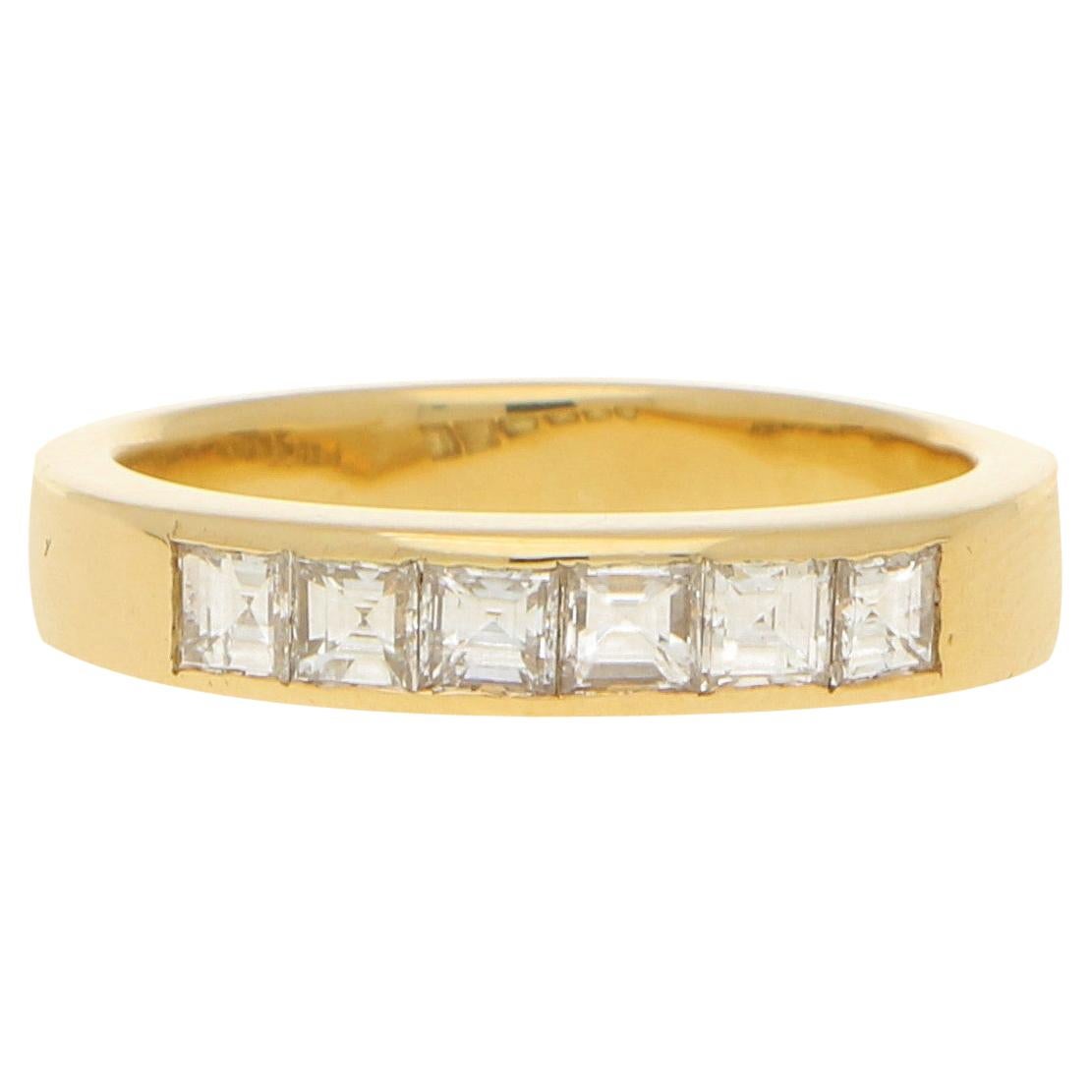 Half Diamond Eternity Ring in 18k Yellow Gold For Sale