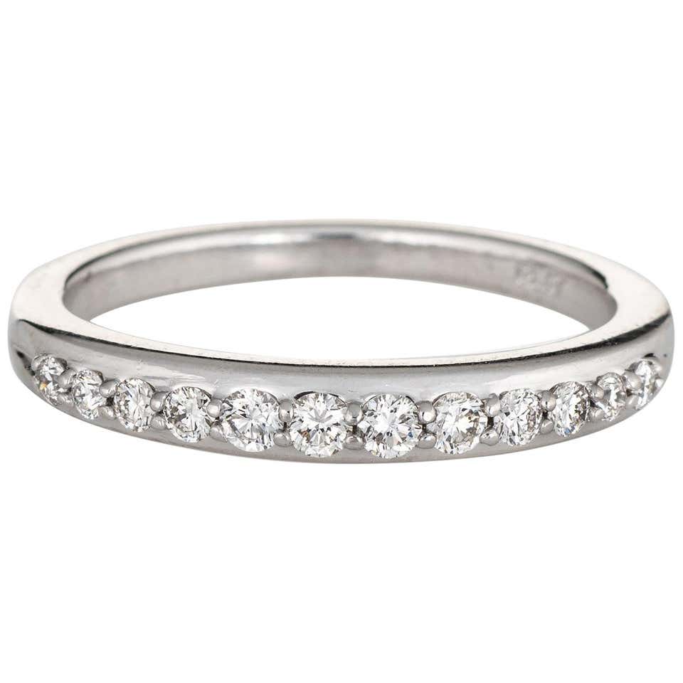 Half Diamond Platinum Band Estate Stacking Ring Wedding Jewelry Stacker ...