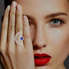 Half Disc Ring Set In Tanzanite & Diamonds In 18k White Gold