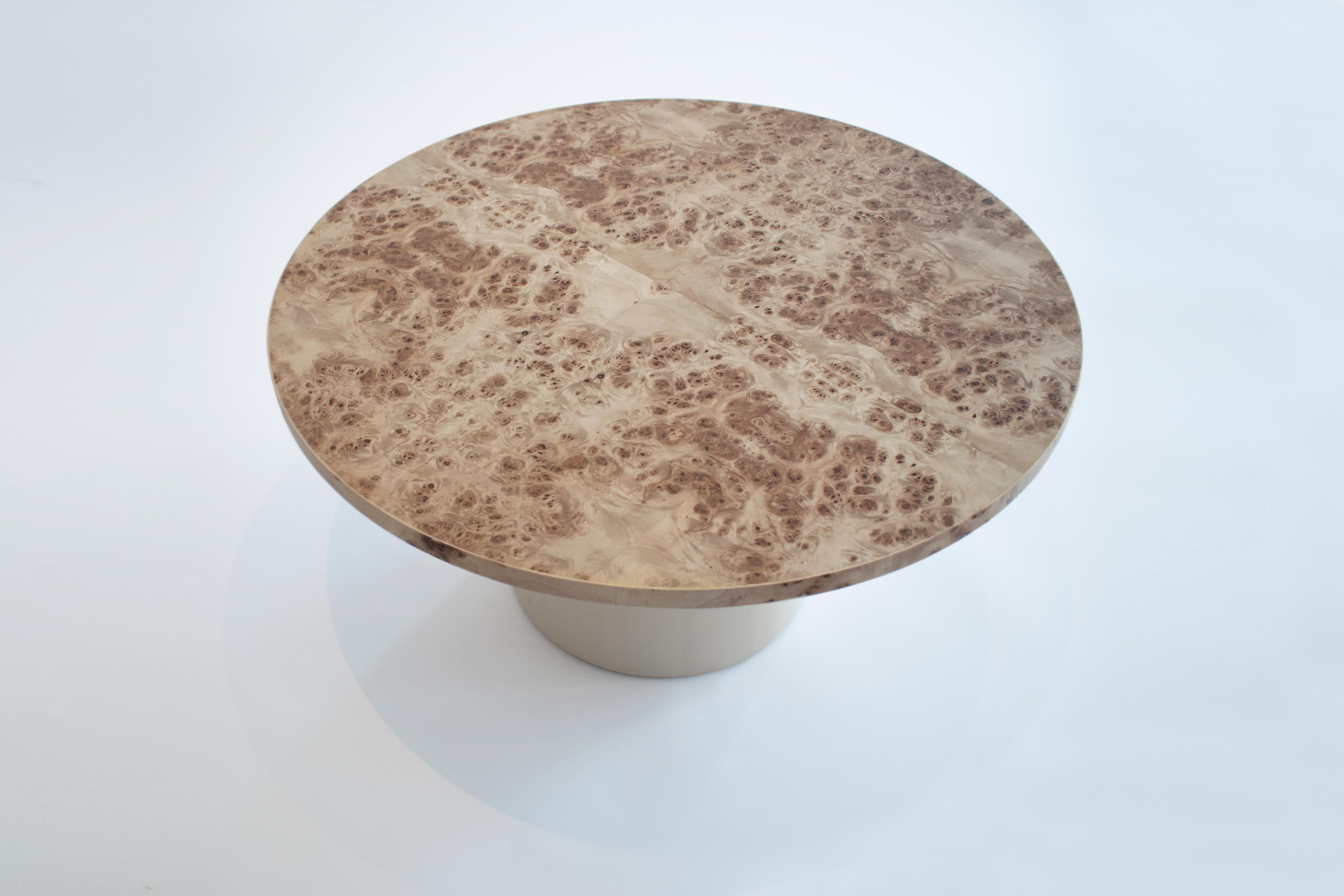 Greek Half Ellipse Mappa Burl Coffee Table in Beige For Sale