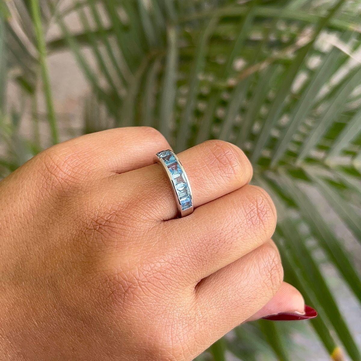 For Sale:  Half Eternity 3.13 Ct Square Cut Blue Topaz Band for Birthday Gift in Silver 2
