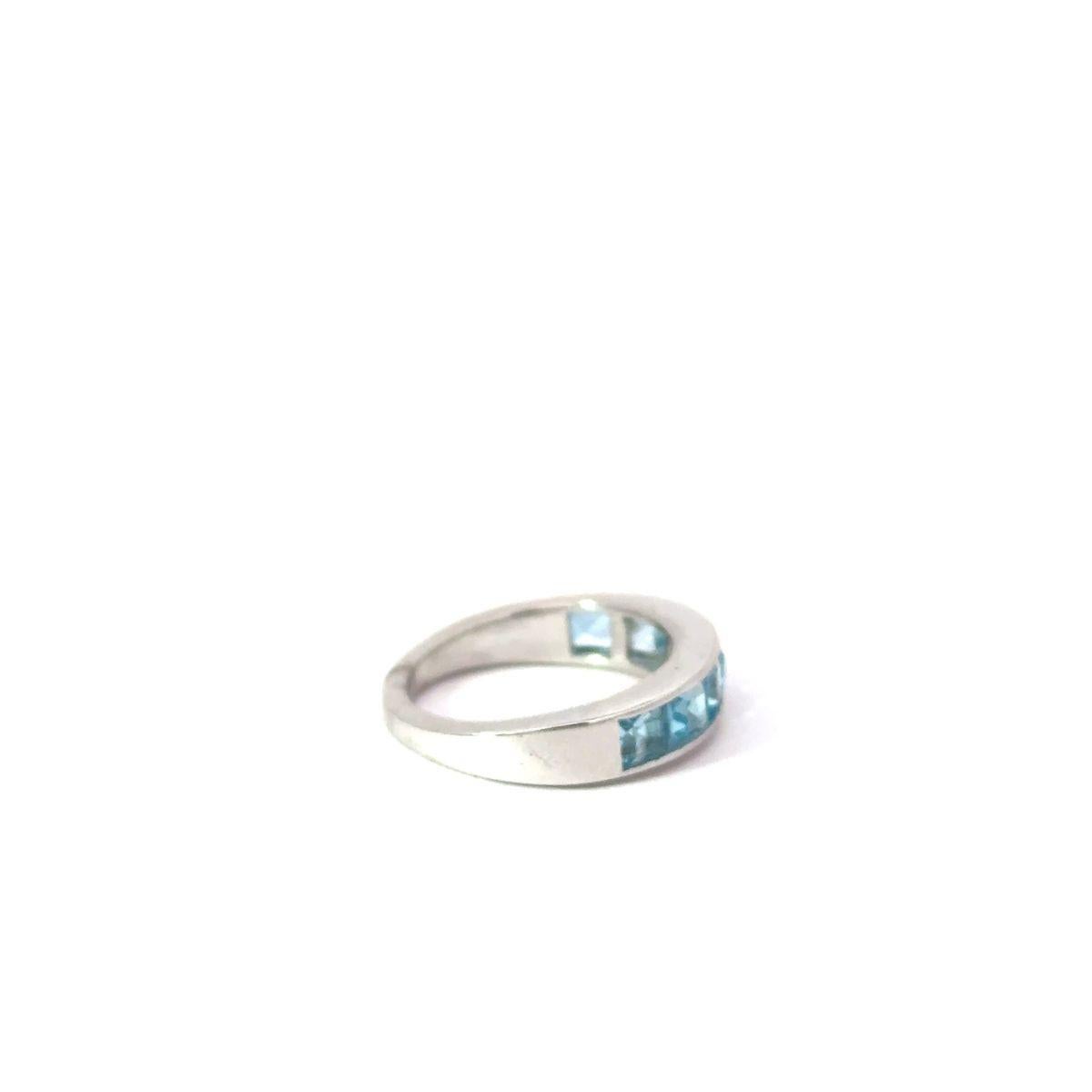 For Sale:  Half Eternity 3.13 Ct Square Cut Blue Topaz Band for Birthday Gift in Silver 3