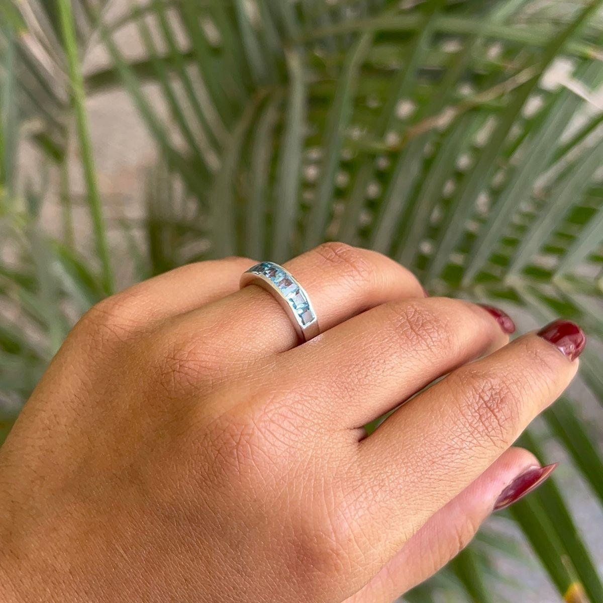 For Sale:  Half Eternity 3.13 Ct Square Cut Blue Topaz Band for Birthday Gift in Silver 4