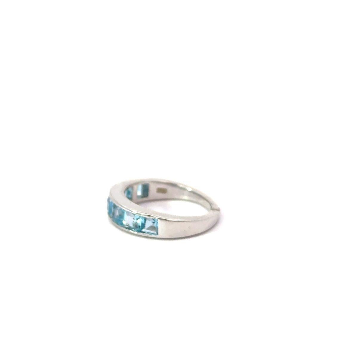 For Sale:  Half Eternity 3.13 Ct Square Cut Blue Topaz Band for Birthday Gift in Silver 5
