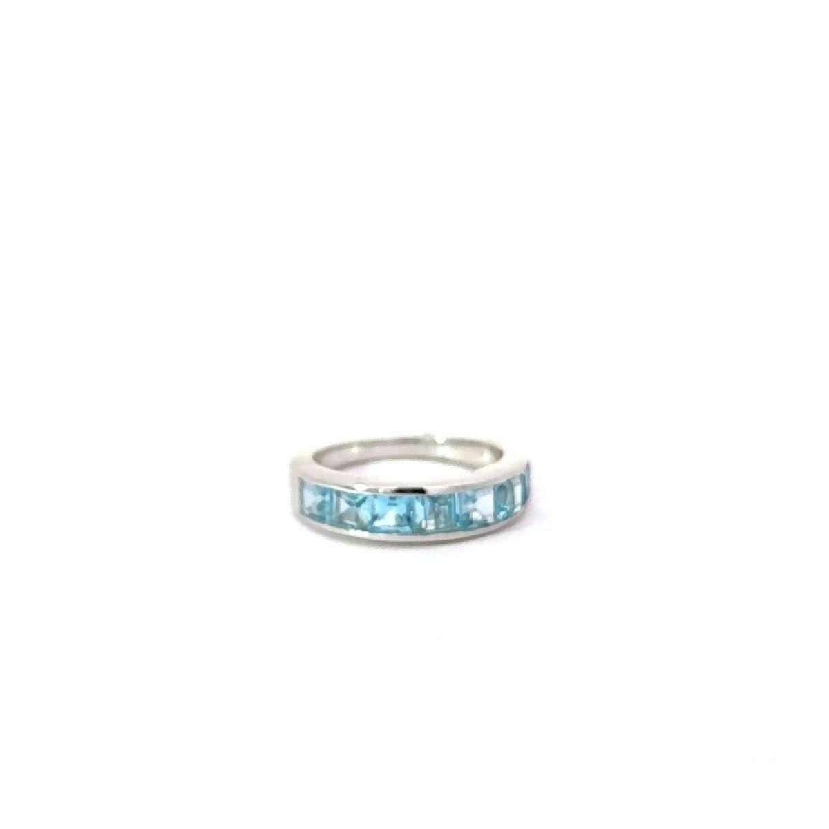 For Sale:  Half Eternity 3.13 Ct Square Cut Blue Topaz Band for Birthday Gift in Silver 8