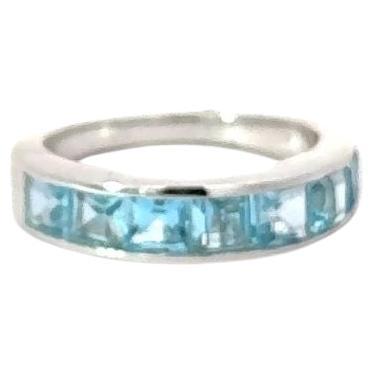 For Sale:  Half Eternity 3.13 Ct Square Cut Blue Topaz Band for Birthday Gift in Silver