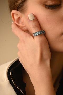 Half Eternity 4.6 Ct Emerald Cut Topaz Engagement Band for Her in 14K White Gold