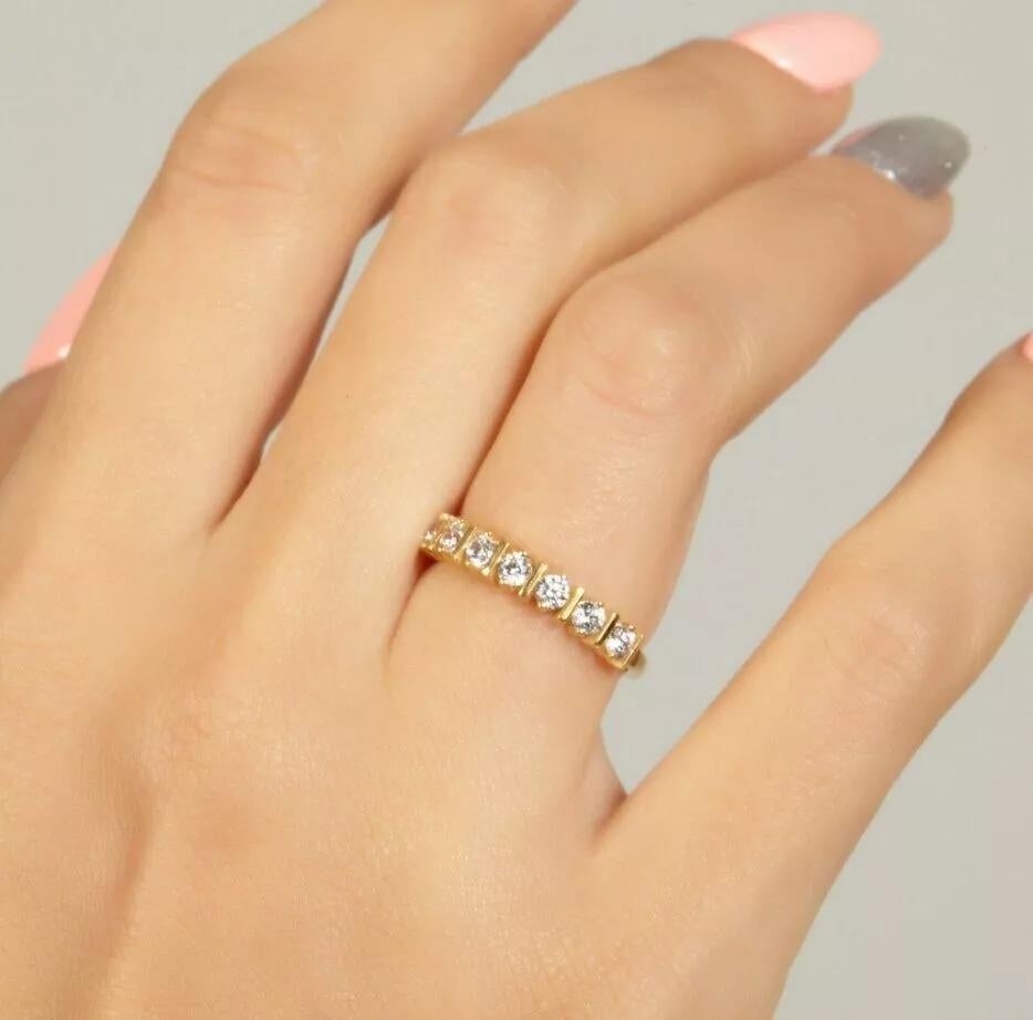 Round Cut Half Eternity Diamond Wedding Ring 14K Yellow Gold Band For Sale
