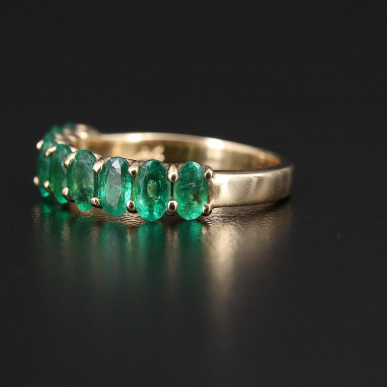 Customizable Half Eternity Emerald Wedding Band, Art Deco Emerald