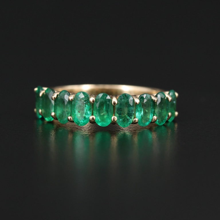 Customizable Half Eternity Emerald Wedding Band, Art Deco Emerald