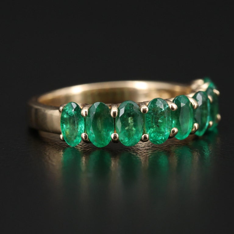 Customizable Half Eternity Emerald Wedding Band, Art Deco Emerald