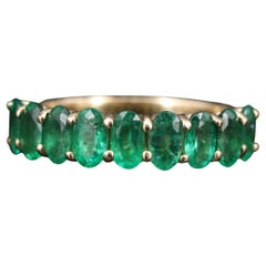 Half Eternity Emerald Wedding Band, Art Deco Emerald Yellow Gold Bridal Ring