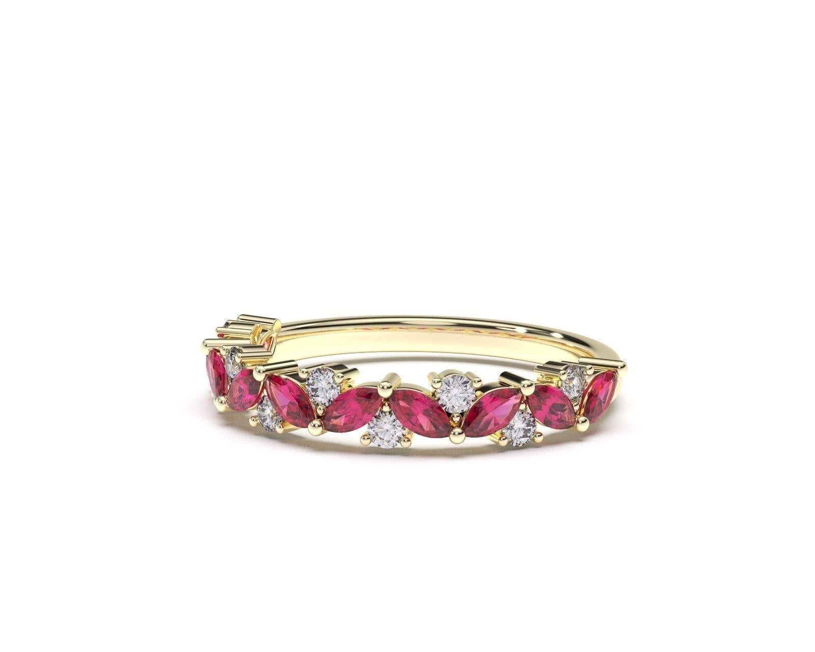 Modern Half eternity marquise 14k gold ring.
