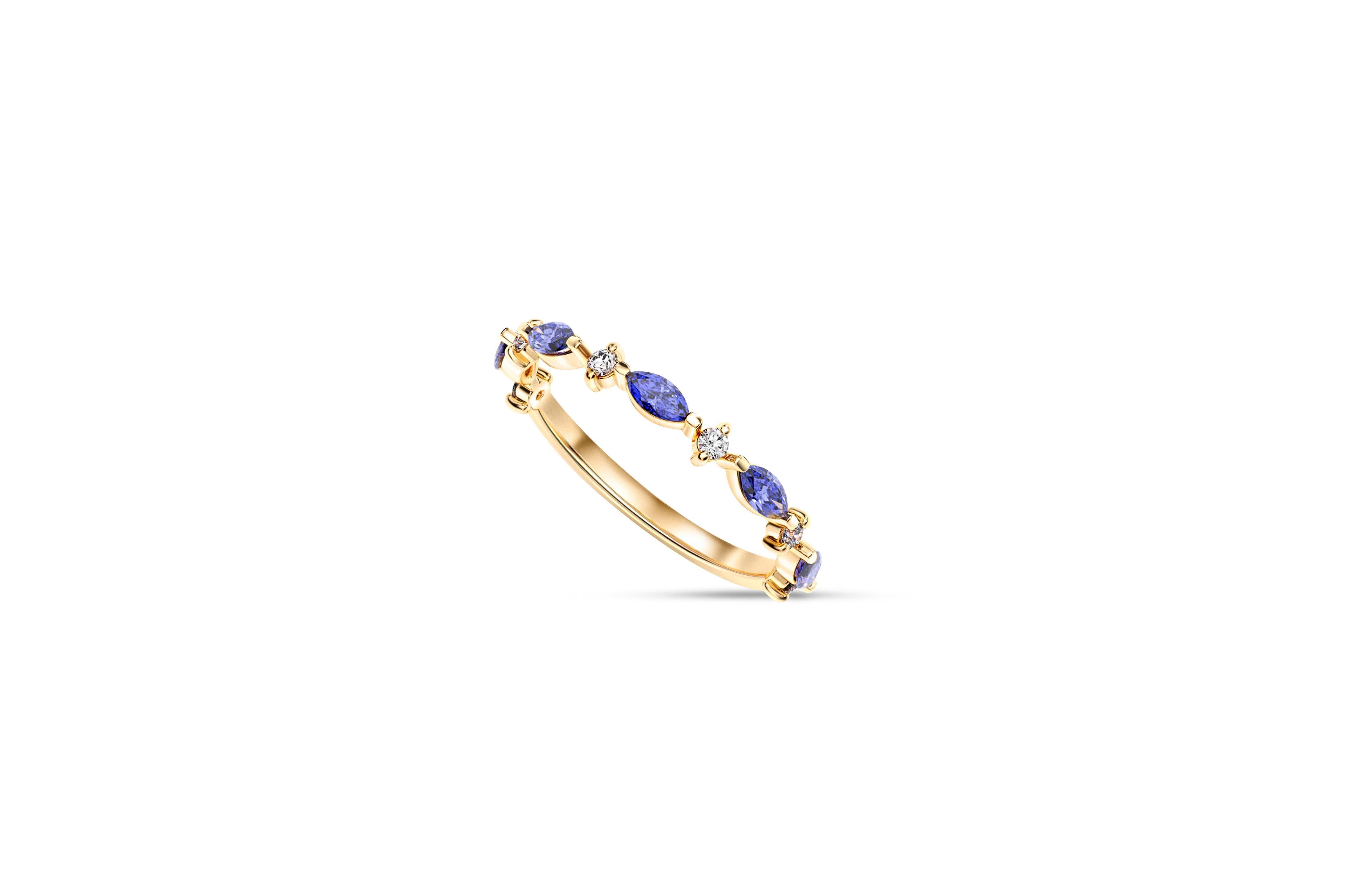 Modern Half eternity marquise 14k gold ring.