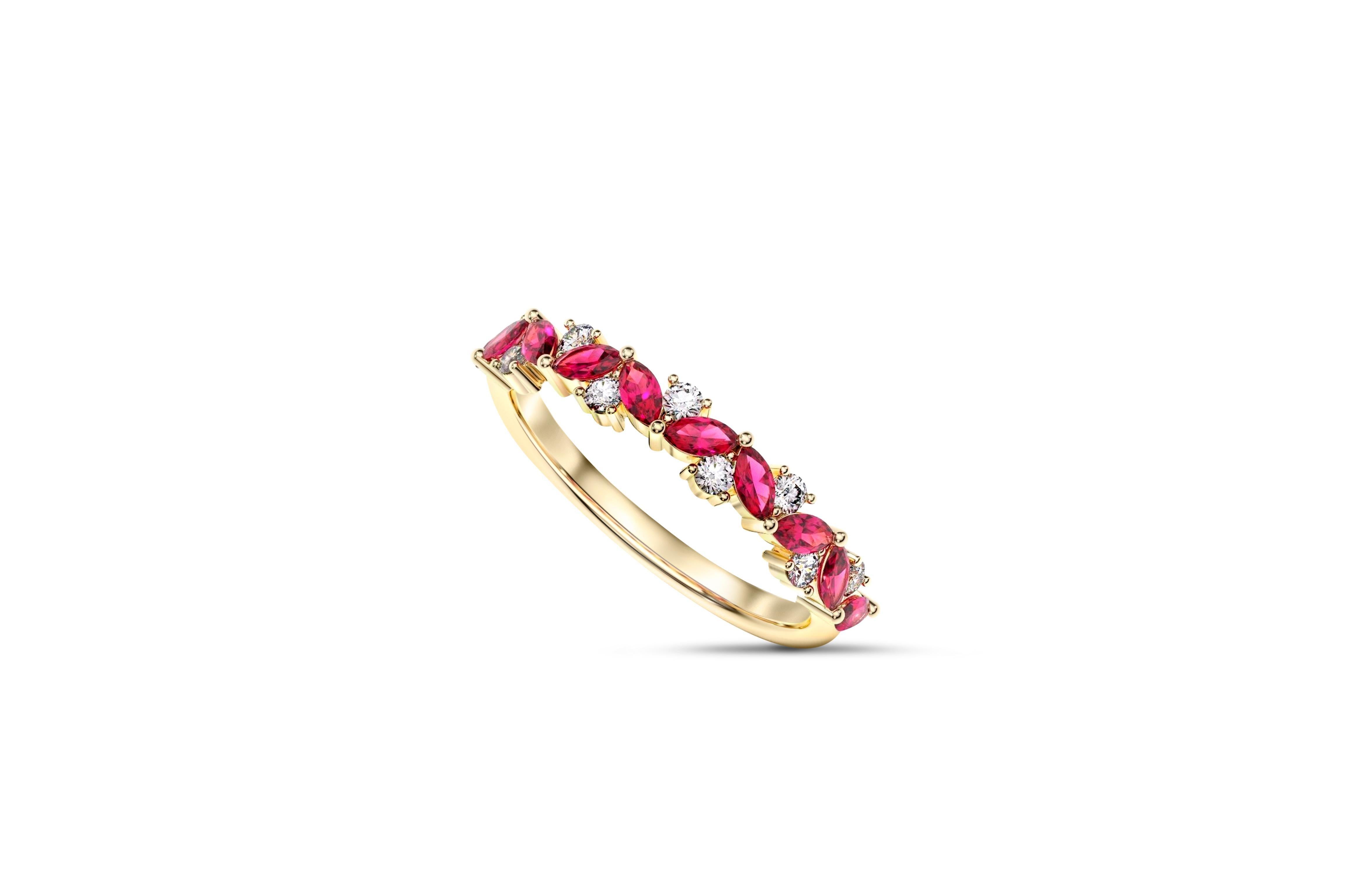 Half eternity marquise 14k gold ring. In New Condition In Istanbul, TR