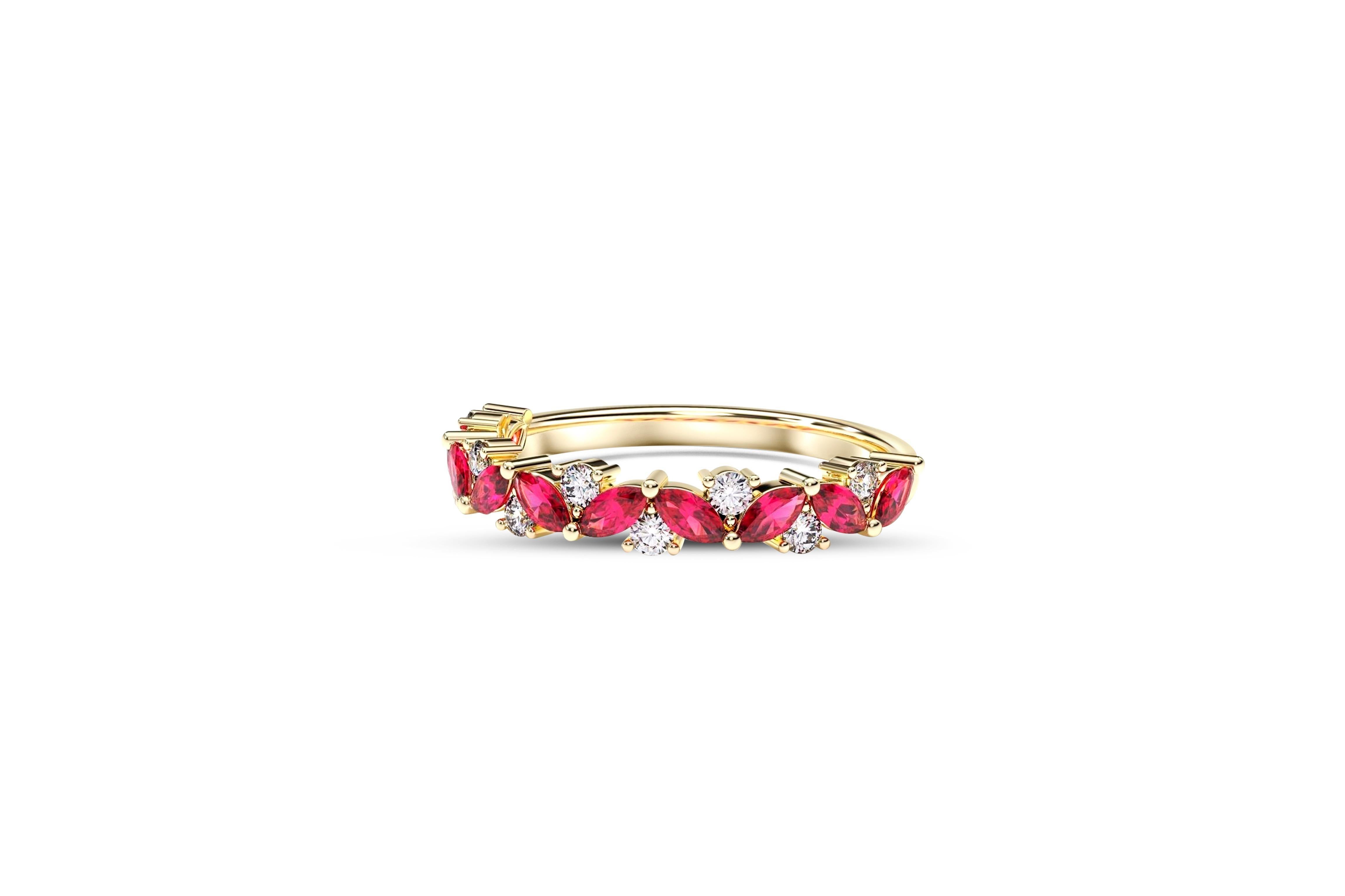 Women's Half eternity marquise 14k gold ring.