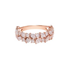 Anello nuziale a mezza eternità con diamante a forma di marquise in oro rosa 18 carati