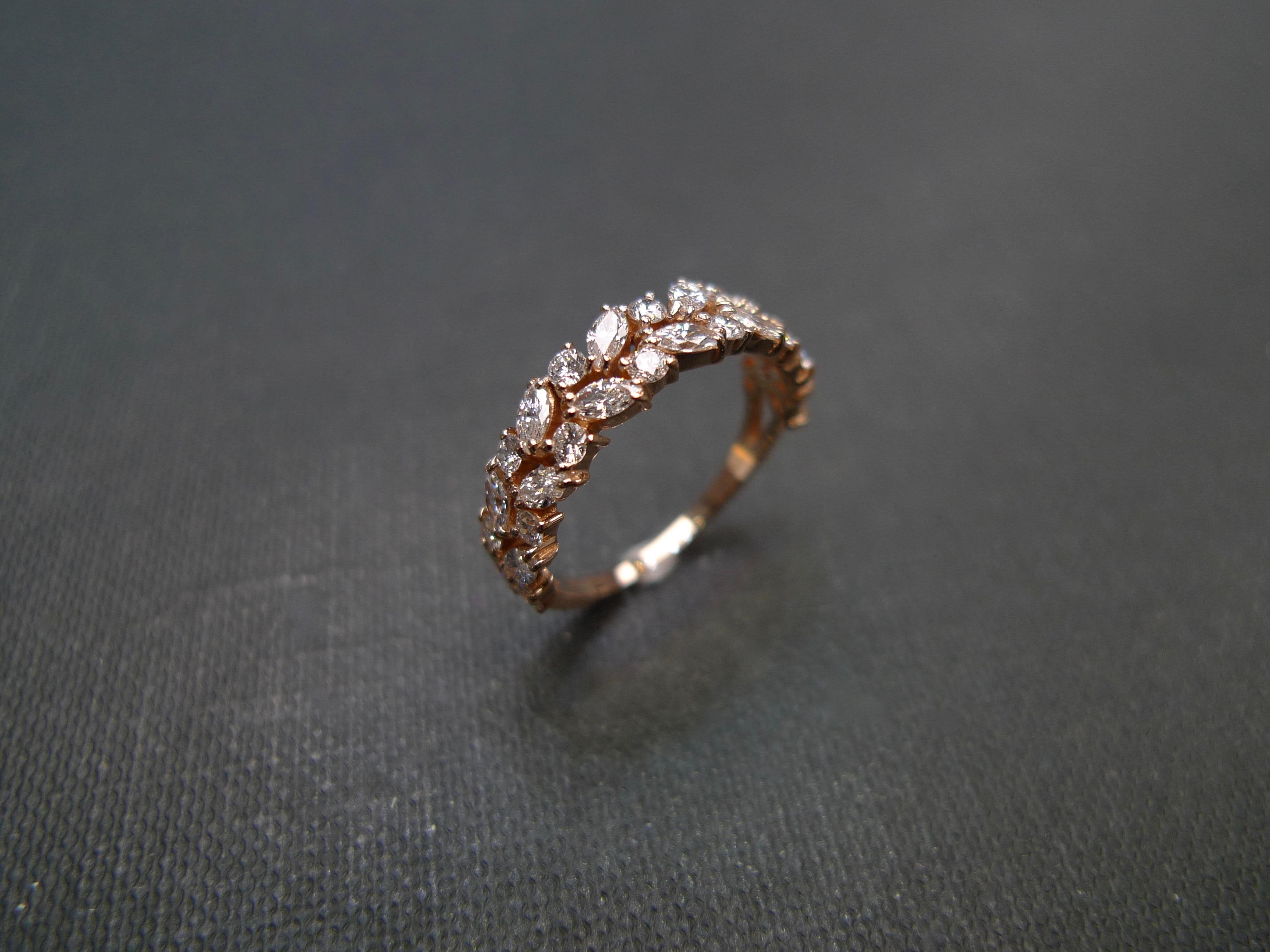 For Sale:  Half Eternity Marquise Shape Diamond Wedding Ring in 18K Rose Gold 10
