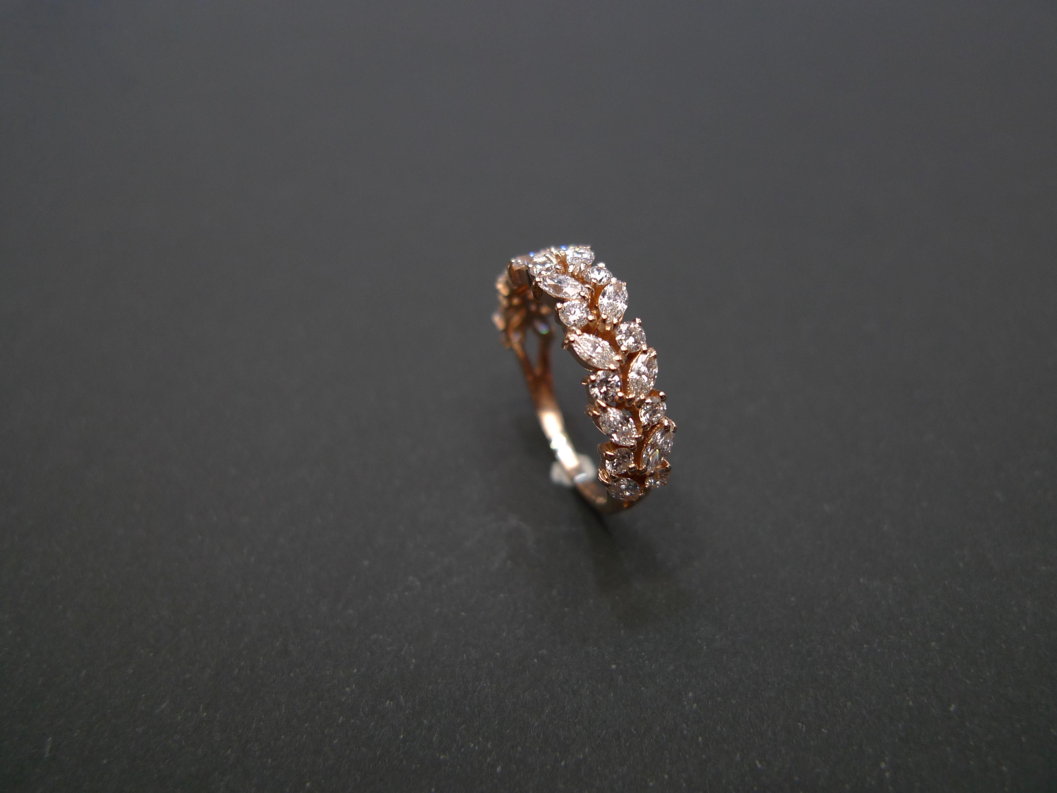 For Sale:  Half Eternity Marquise Shape Diamond Wedding Ring in 18K Rose Gold 13
