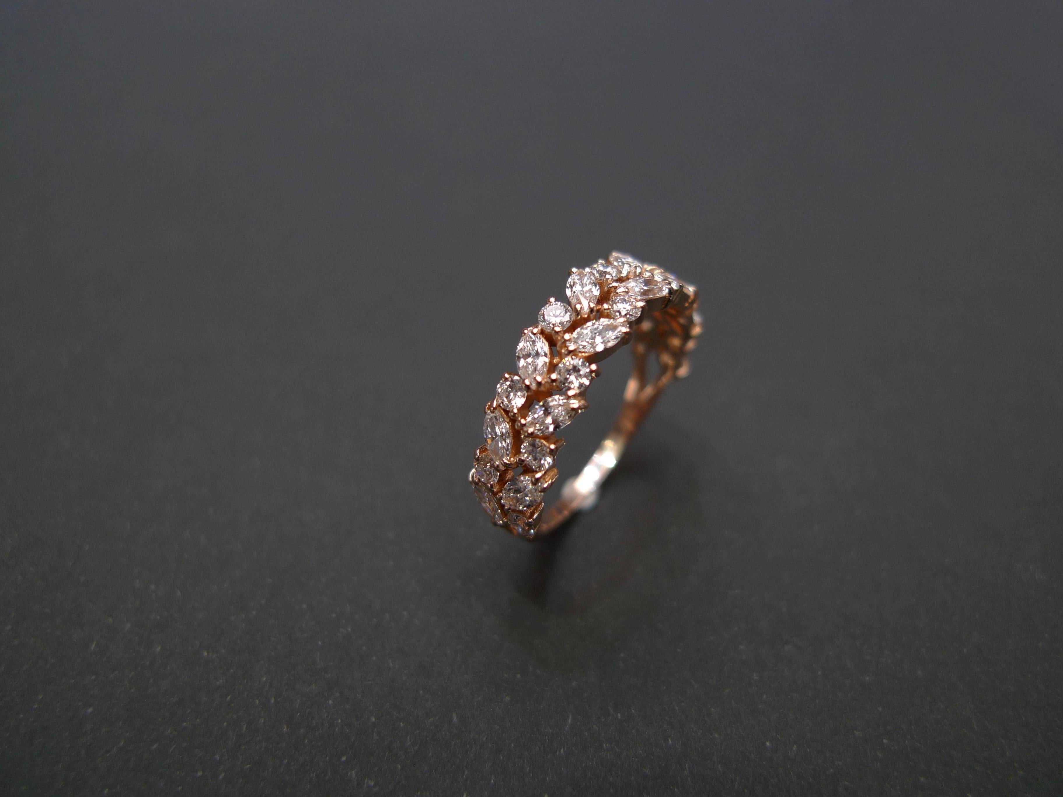 For Sale:  Half Eternity Marquise Shape Diamond Wedding Ring in 18K Rose Gold 14