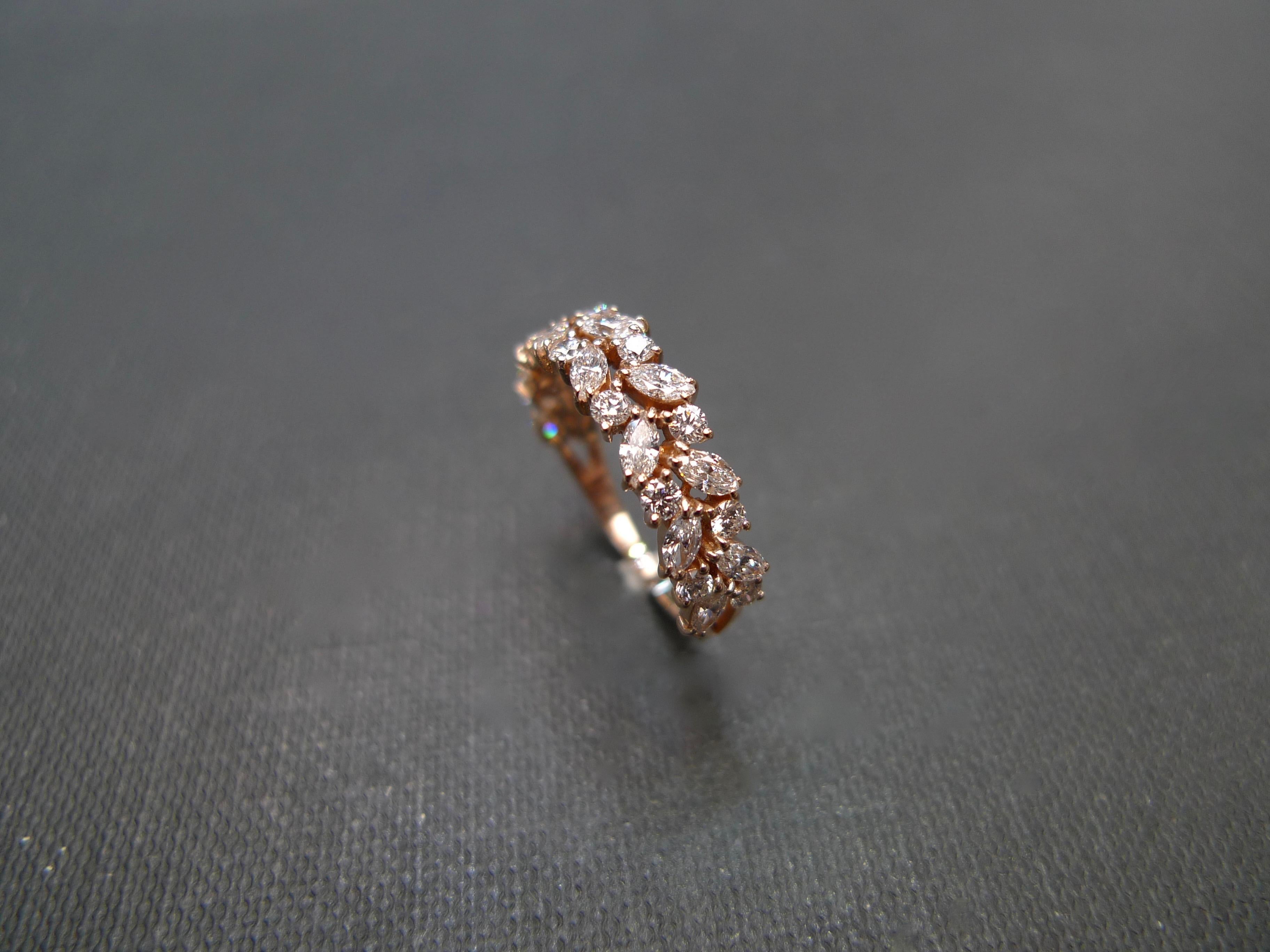 For Sale:  Half Eternity Marquise Shape Diamond Wedding Ring in 18K Rose Gold 4