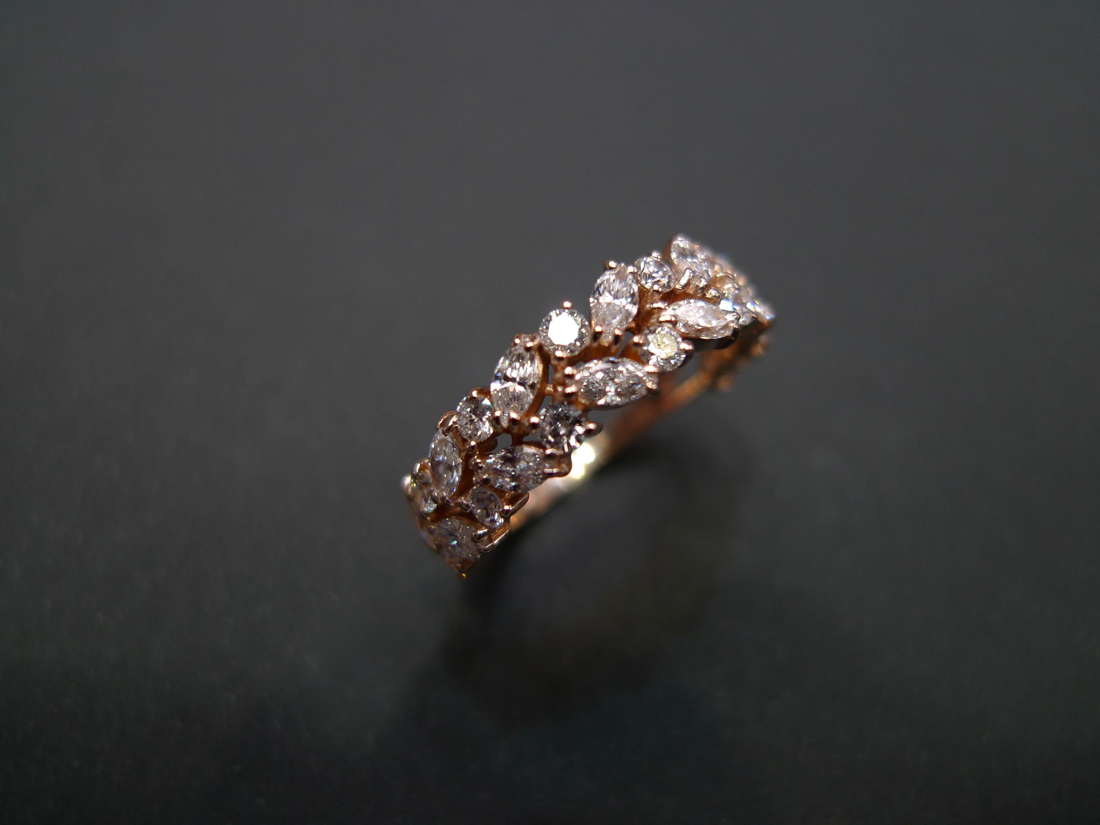 For Sale:  Half Eternity Marquise Shape Diamond Wedding Ring in 18K Rose Gold 6