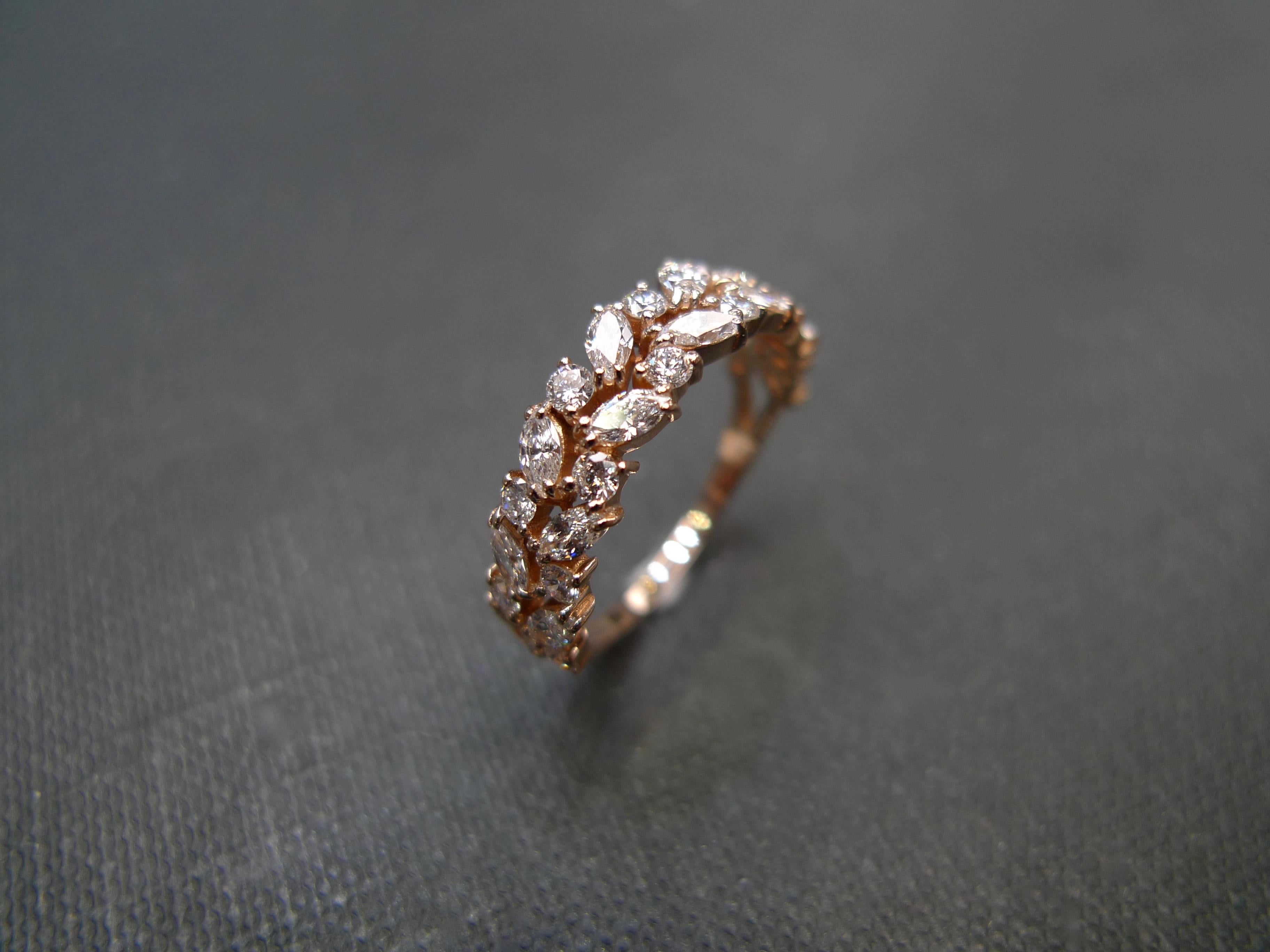For Sale:  Half Eternity Marquise Shape Diamond Wedding Ring in 18K Rose Gold 7