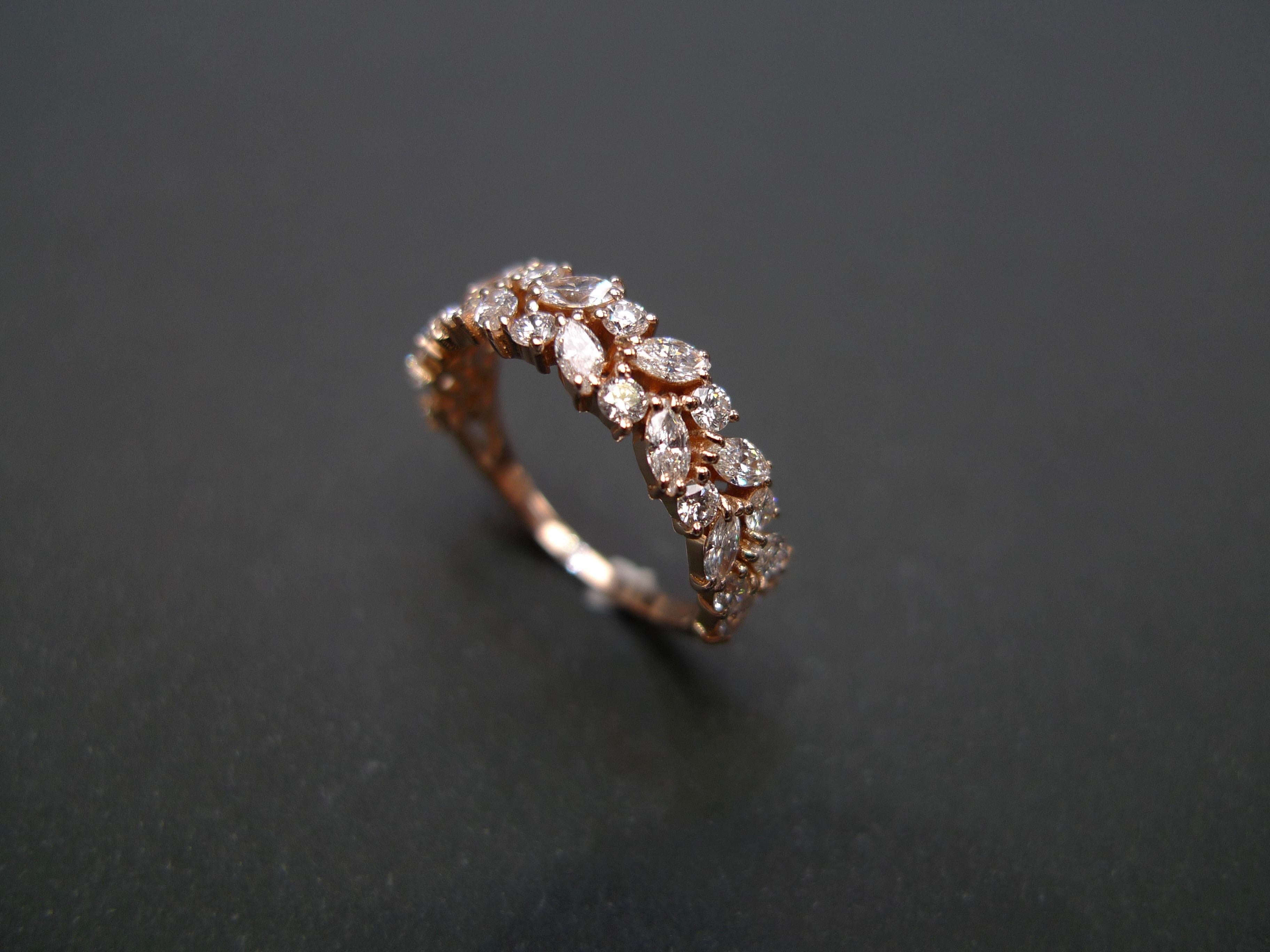 For Sale:  Half Eternity Marquise Shape Diamond Wedding Ring in 18K Rose Gold 9
