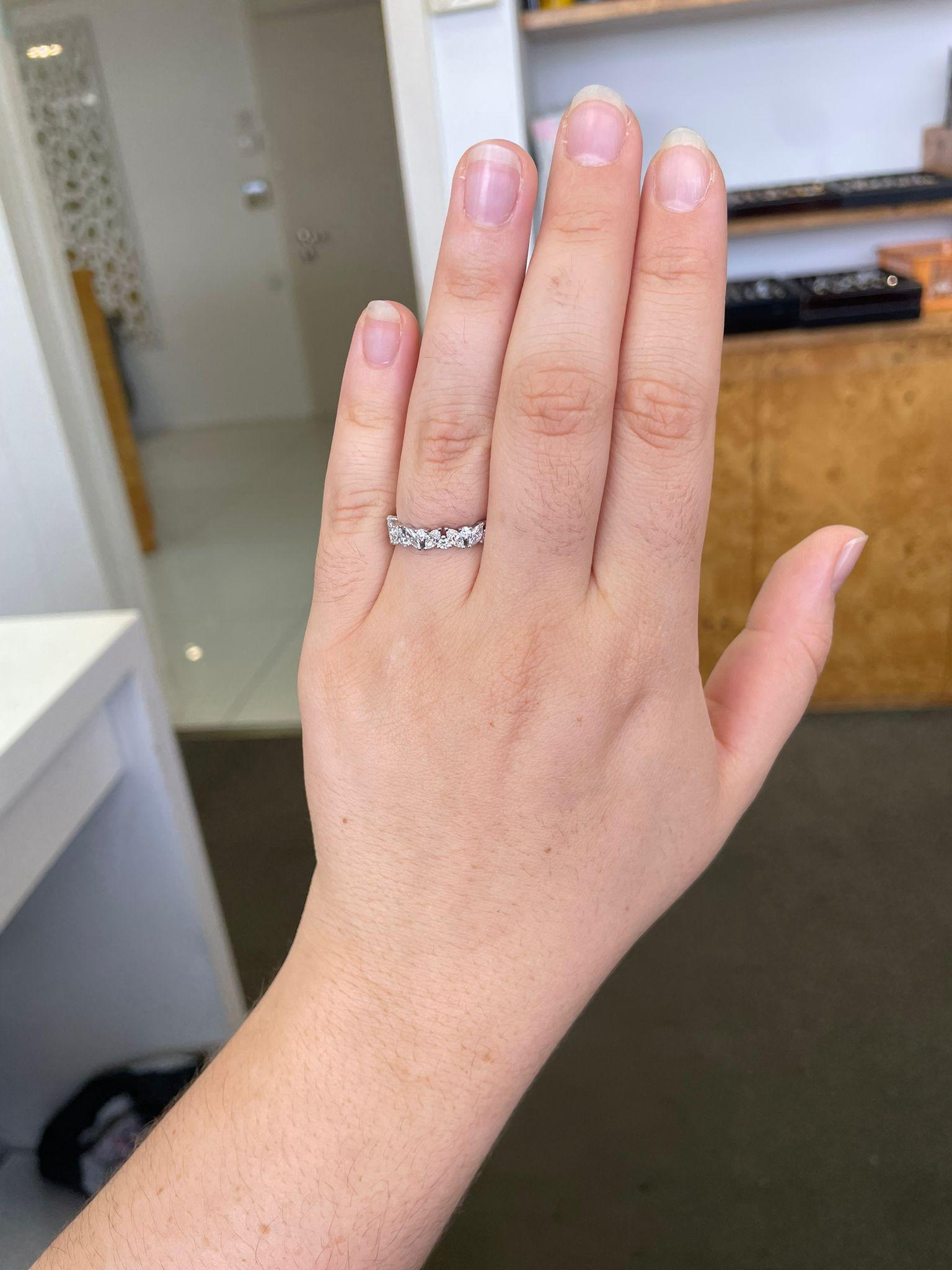 For Sale:  Half Eternity Marquise Wedding Band Ring, 0.5CT Natural Diamond, 18k White Gold 10