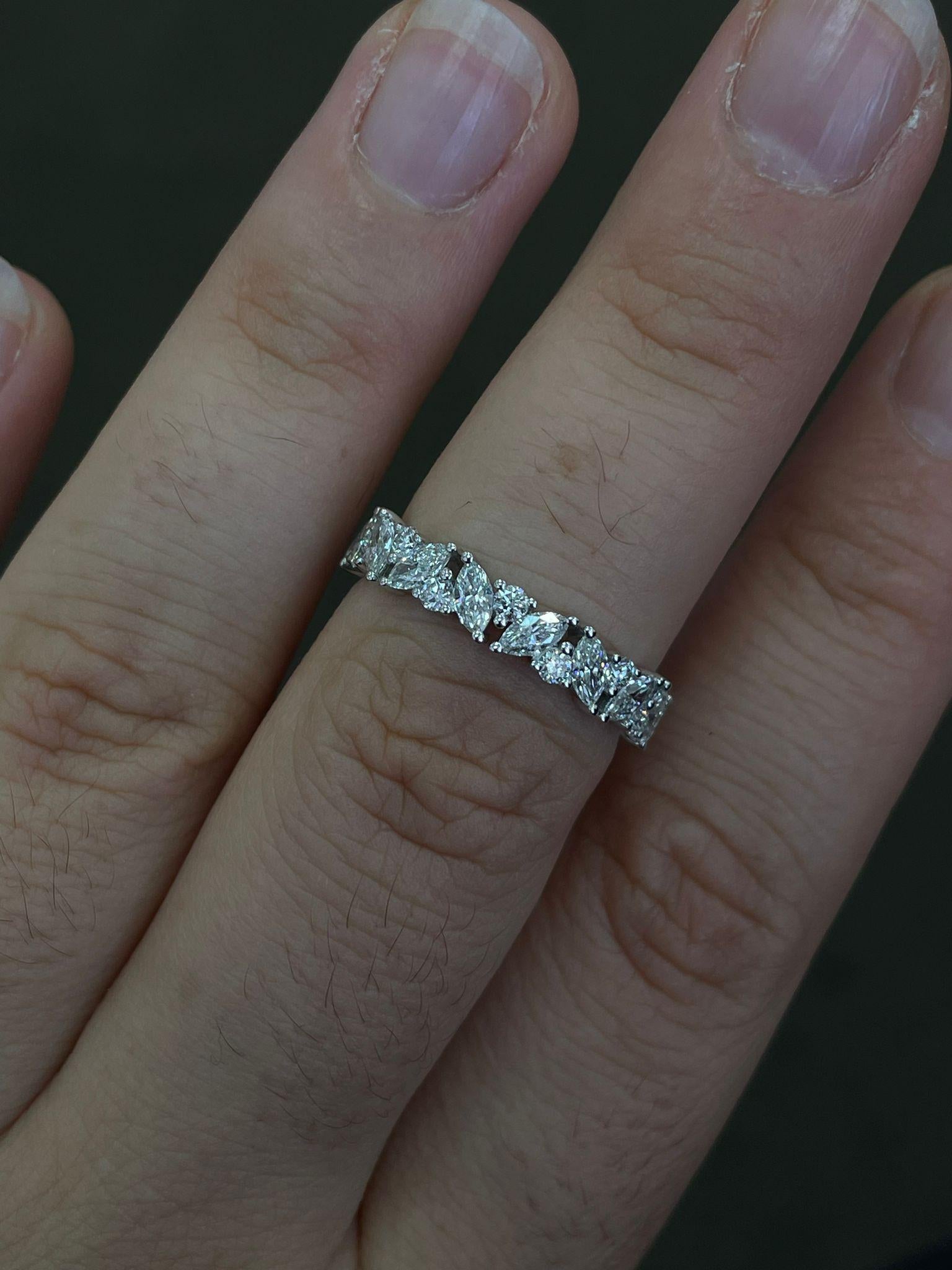 For Sale:  Half Eternity Marquise Wedding Band Ring, 0.5CT Natural Diamond, 18k White Gold 11