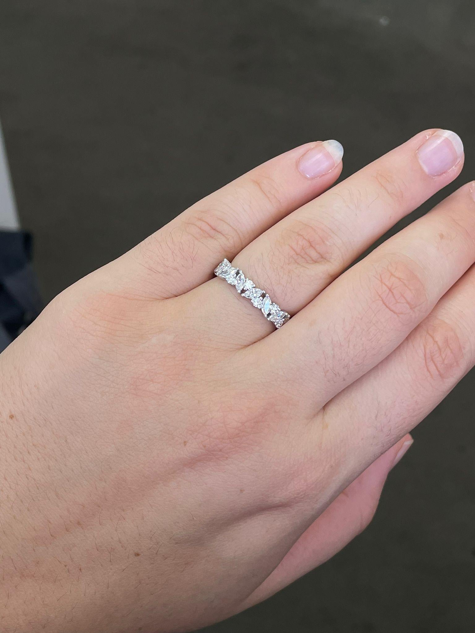 For Sale:  Half Eternity Marquise Wedding Band Ring, 0.5CT Natural Diamond, 18k White Gold 12