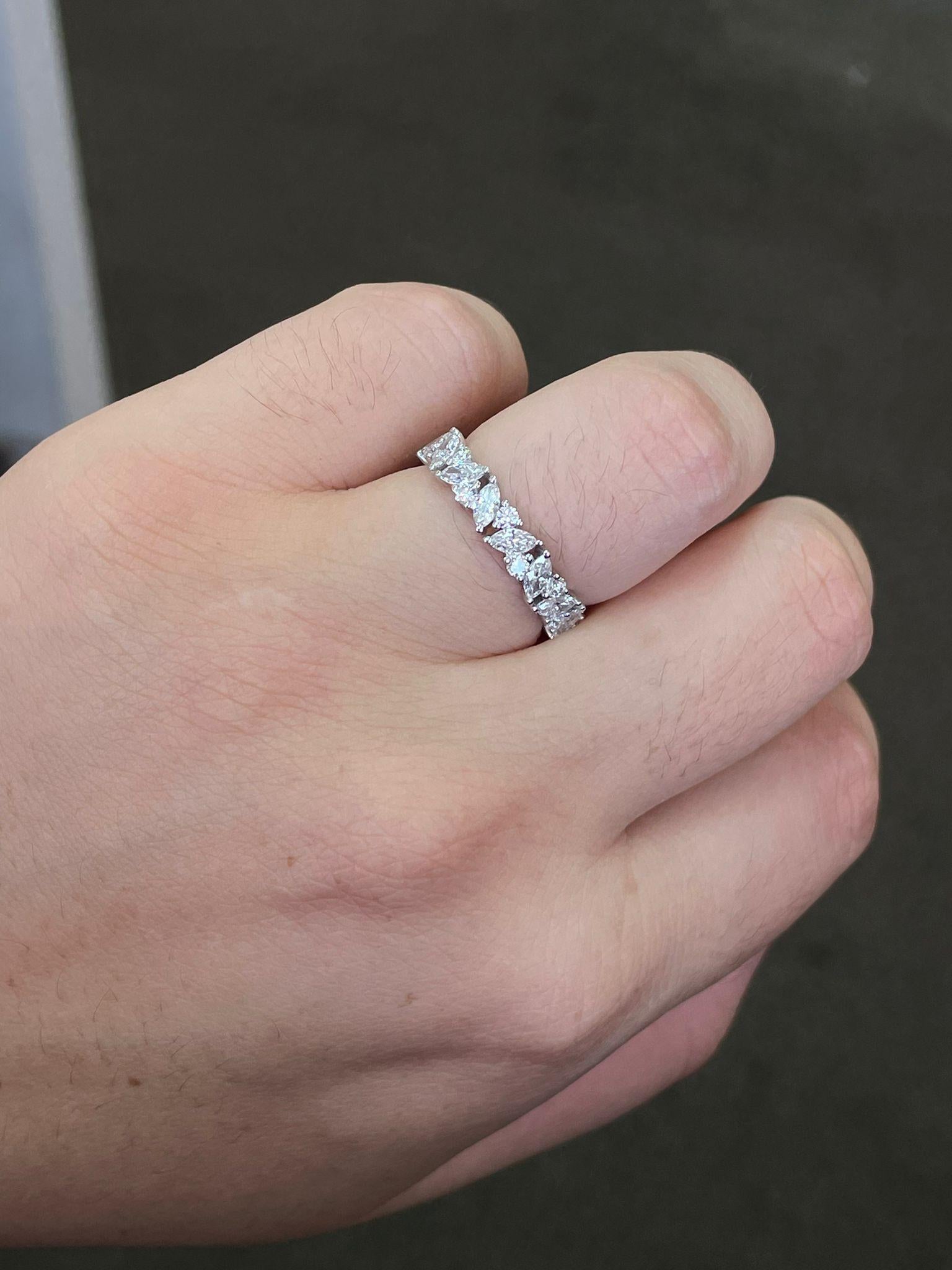 For Sale:  Half Eternity Marquise Wedding Band Ring, 0.5CT Natural Diamond, 18k White Gold 13