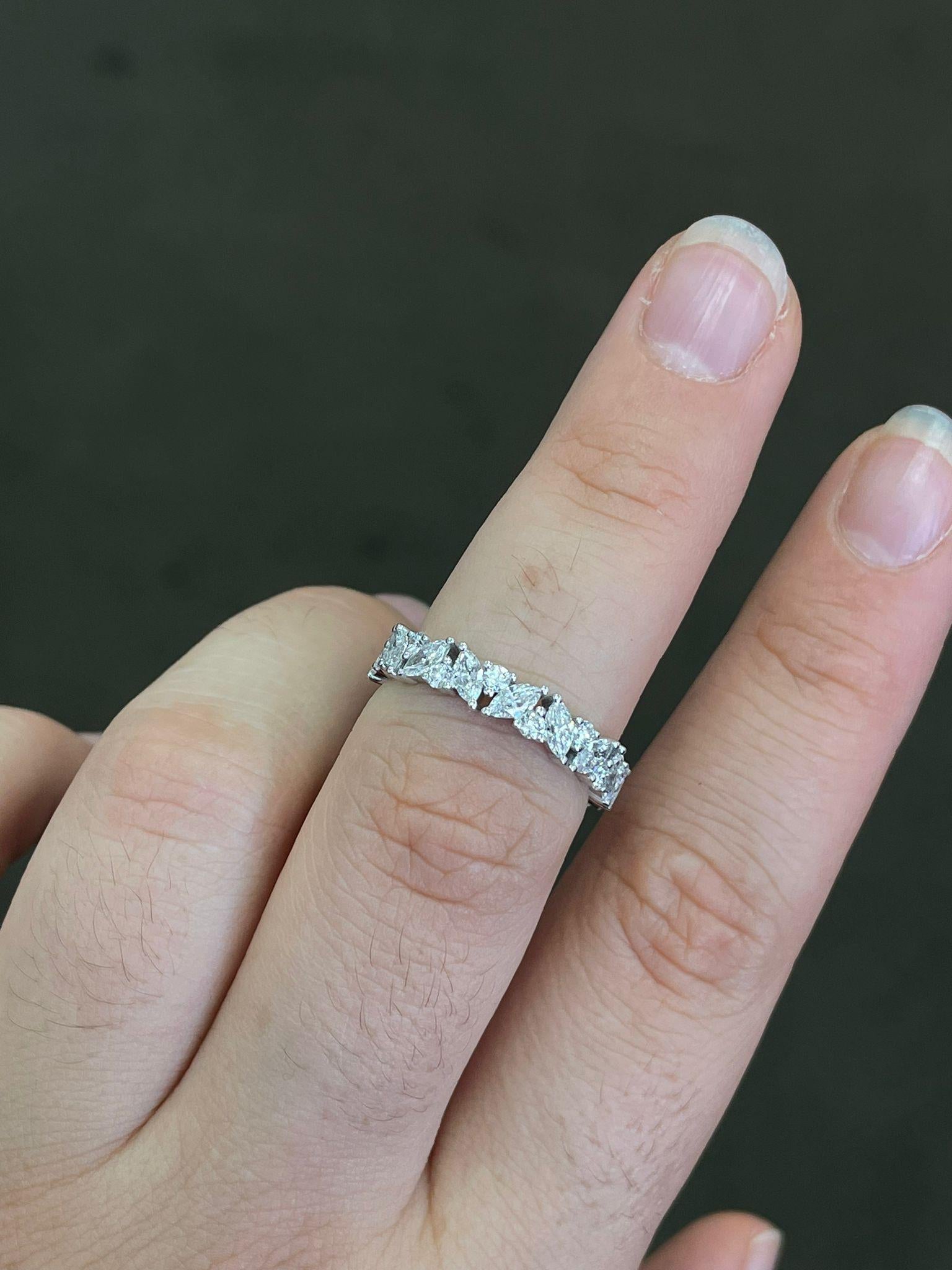 For Sale:  Half Eternity Marquise Wedding Band Ring, 0.5CT Natural Diamond, 18k White Gold 14