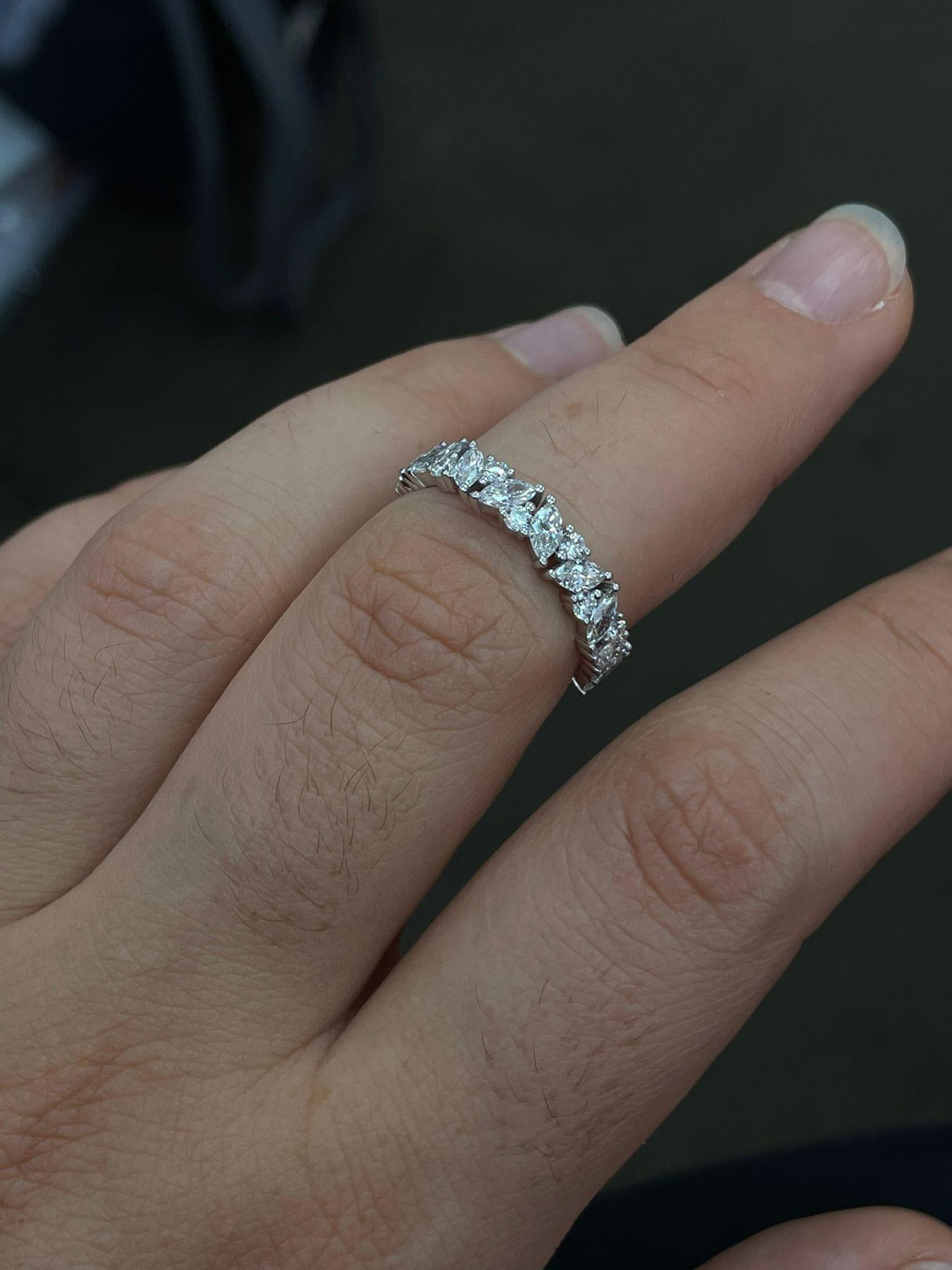 For Sale:  Half Eternity Marquise Wedding Band Ring, 0.5CT Natural Diamond, 18k White Gold 15