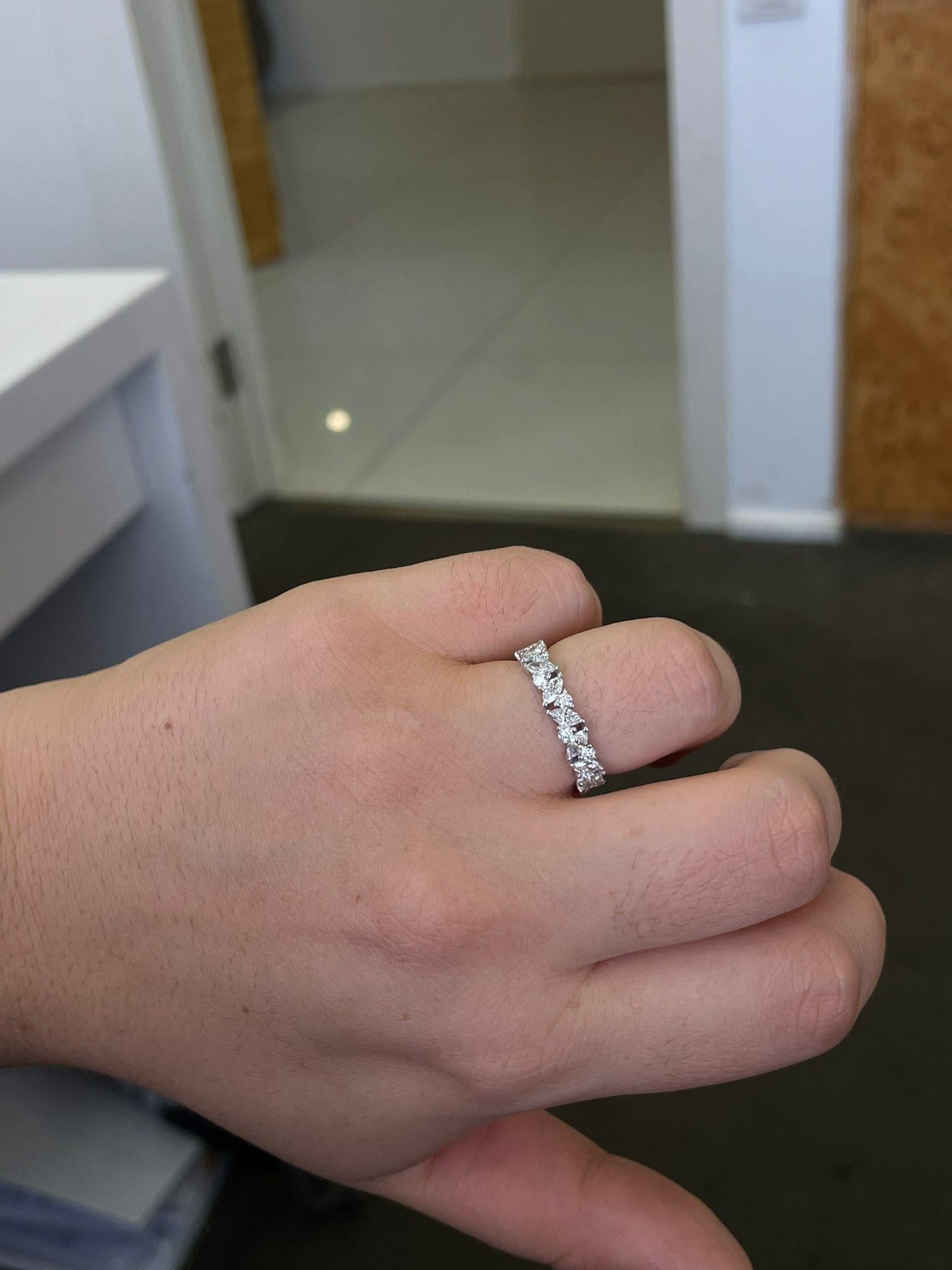 For Sale:  Half Eternity Marquise Wedding Band Ring, 0.5CT Natural Diamond, 18k White Gold 16